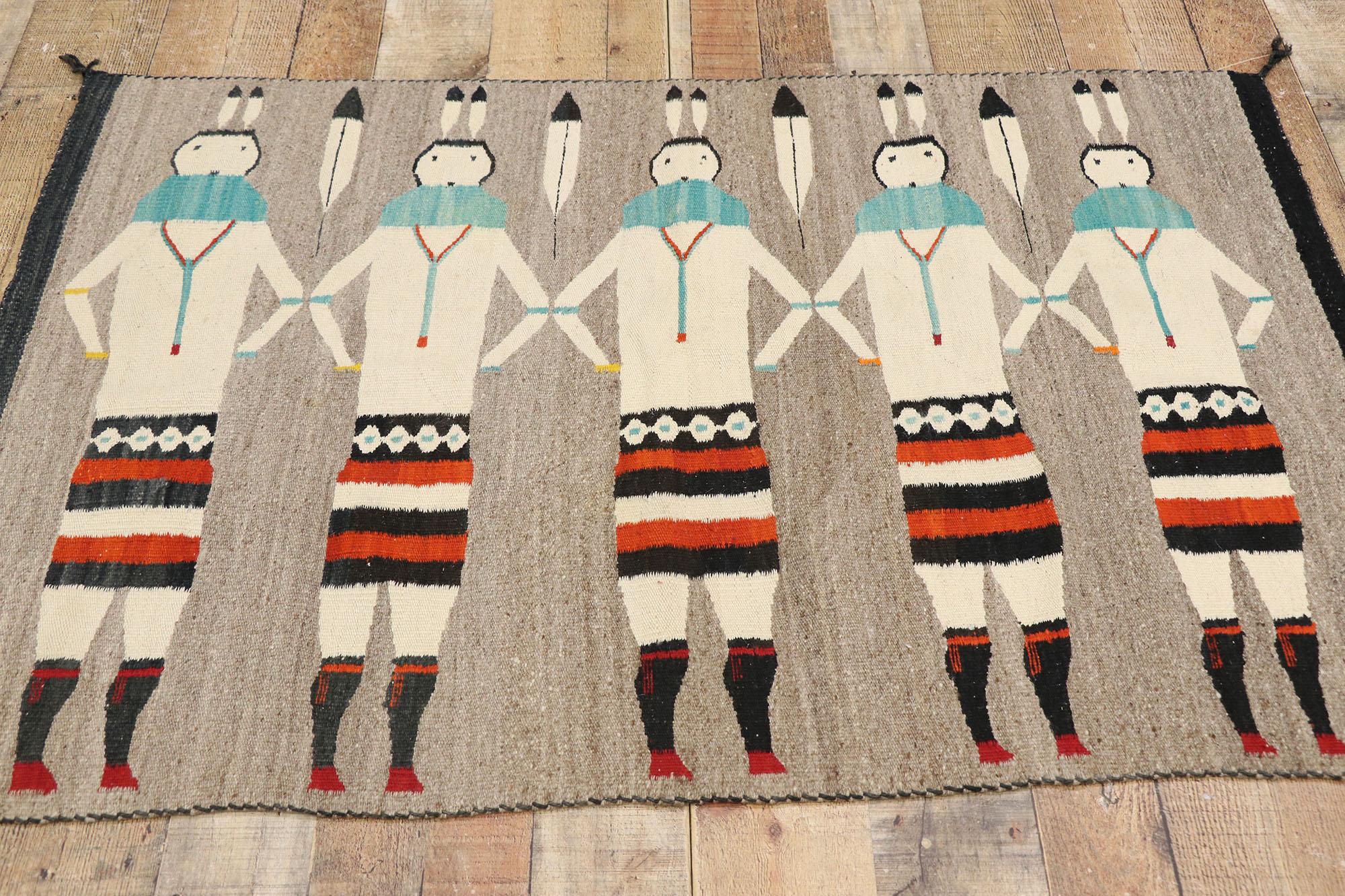 Vintage Navajo Yeibichai Pictorial Carpet Textile In Good Condition For Sale In Dallas, TX