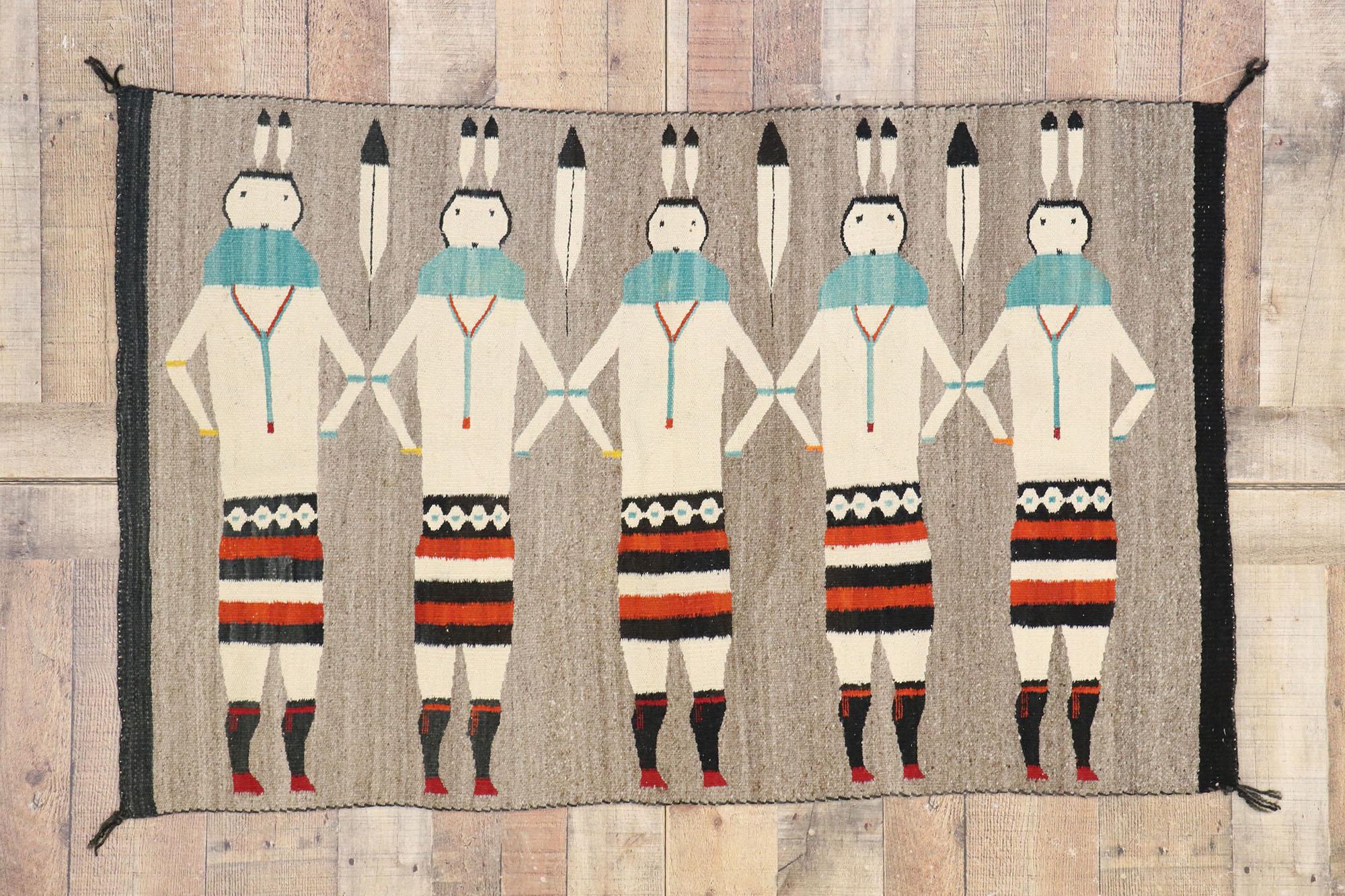 20th Century Vintage Navajo Yeibichai Pictorial Carpet Textile For Sale