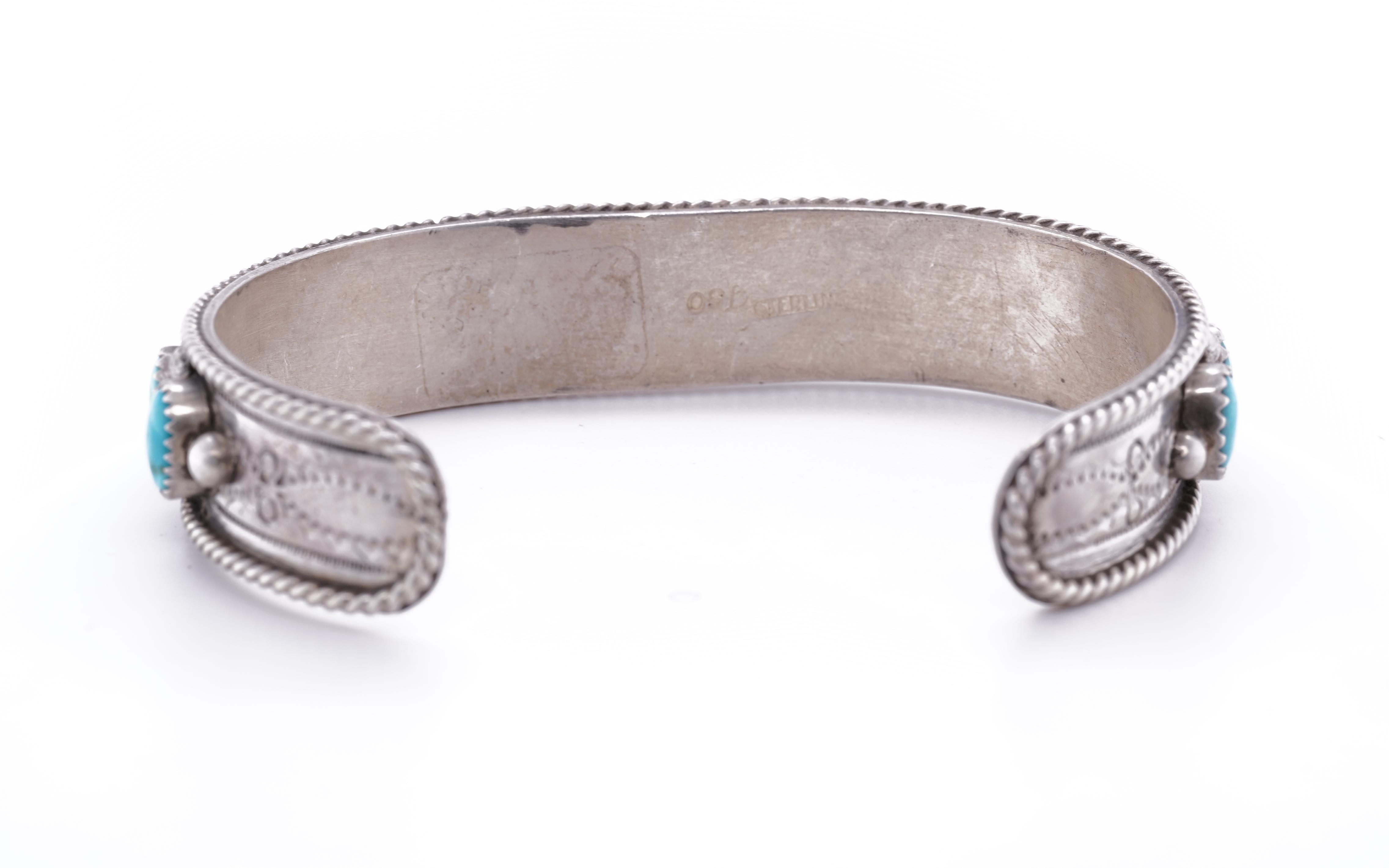 Navajo Kingman leuchtend blau-grüne ovale Türkis-Sterling-Armspange 4