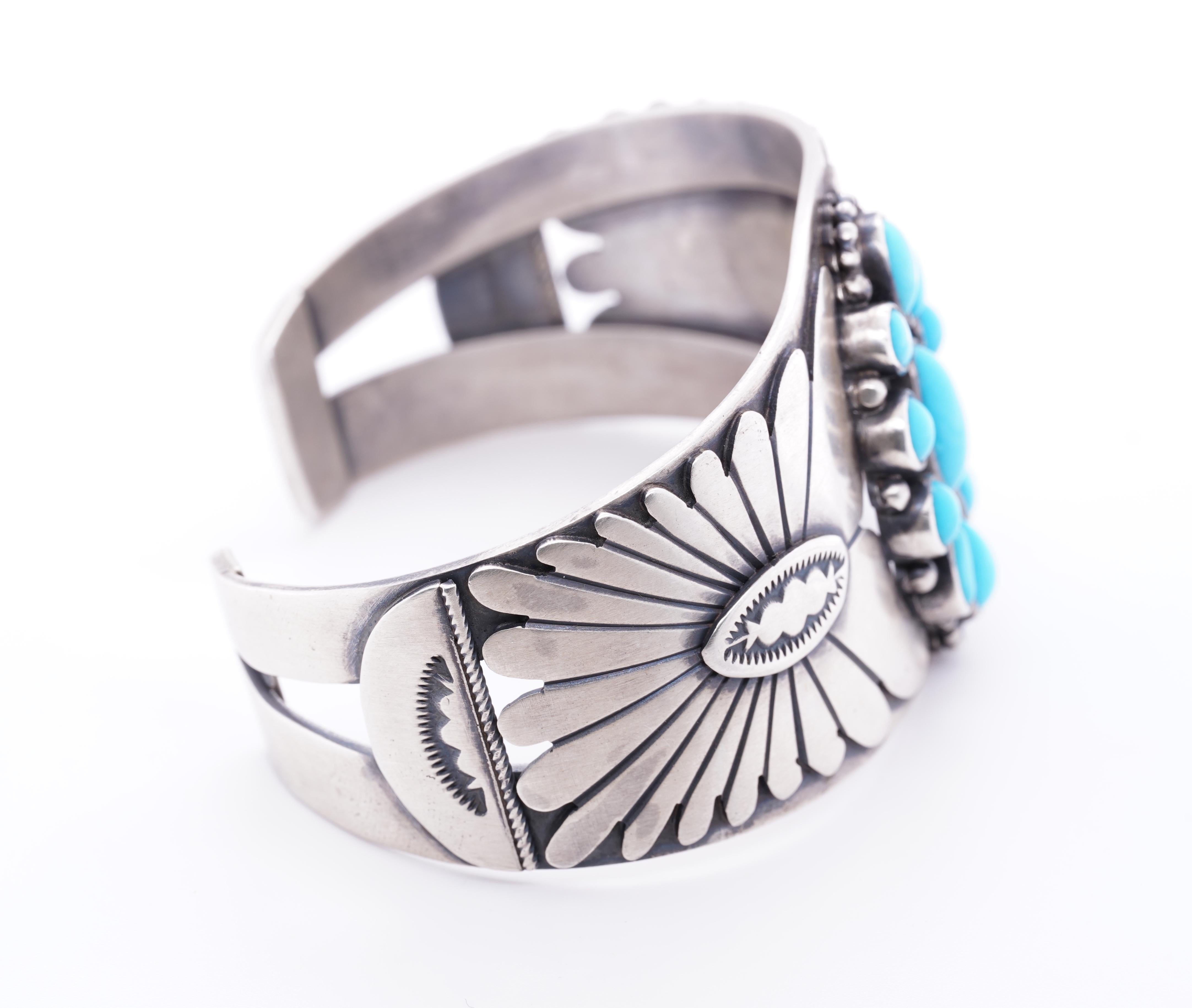 Vintage Navajo Mark Yazzie Sleeping Beauty Turquoise Sterling Silver Cuff In Excellent Condition In Bozeman, MT