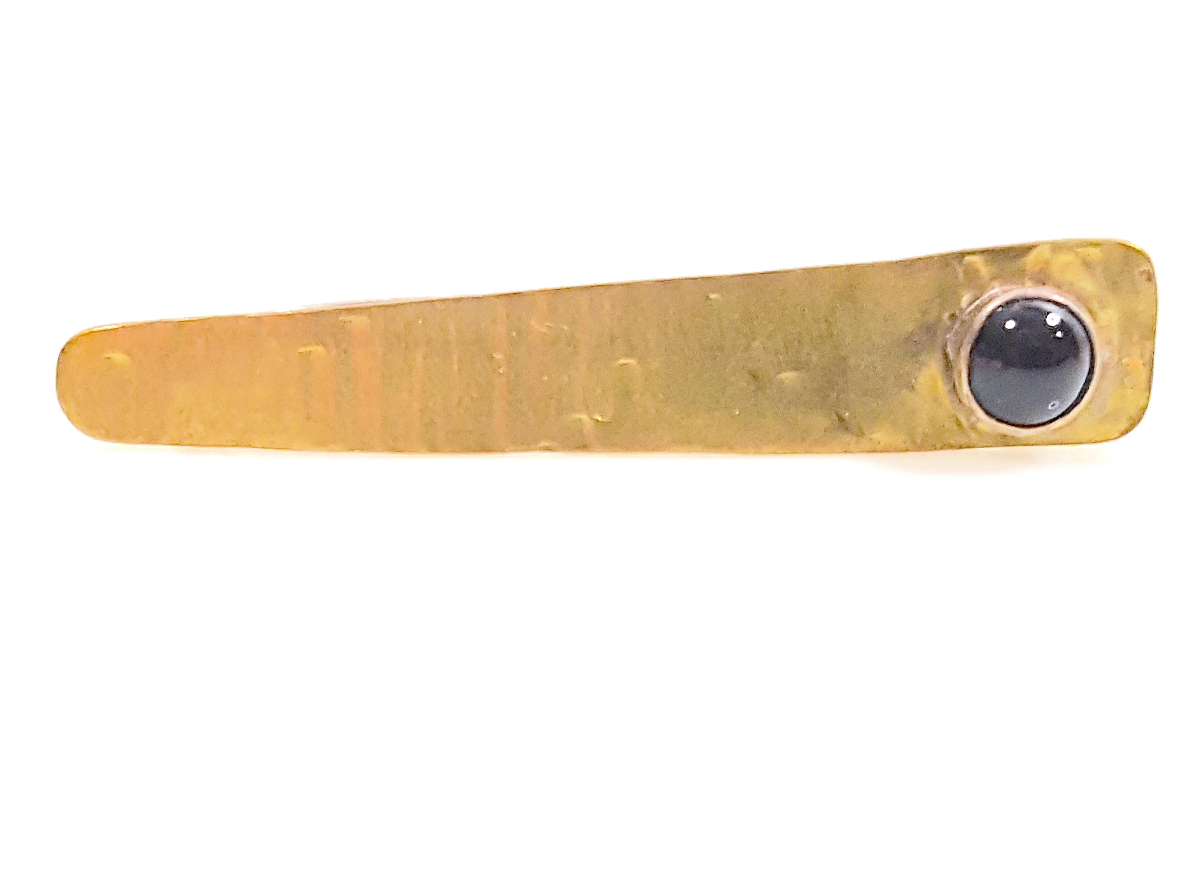 Navajo Moderner Solitär-Ring mit Lünettenfassung aus Onyx und Gold geflochtener Platte (Cabochon) im Angebot
