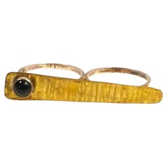 Vintage Navajo Modern BezelSetOnyx GoldFilledTop DoubleSilverBand Solitaire Ring
