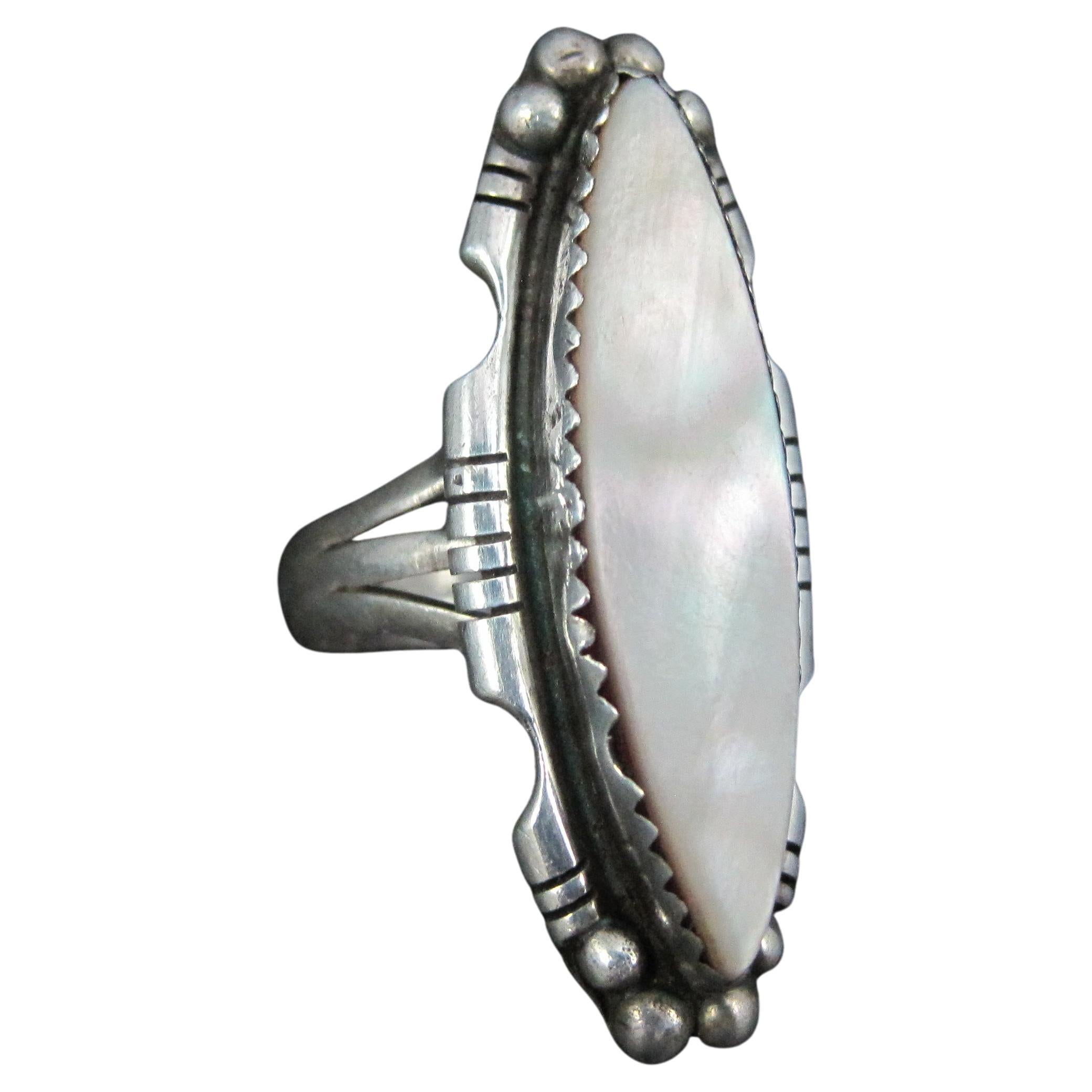 Vintage Navajo Mother of Pearl Ring Size 6.5 Sterling Silver Anna Begay