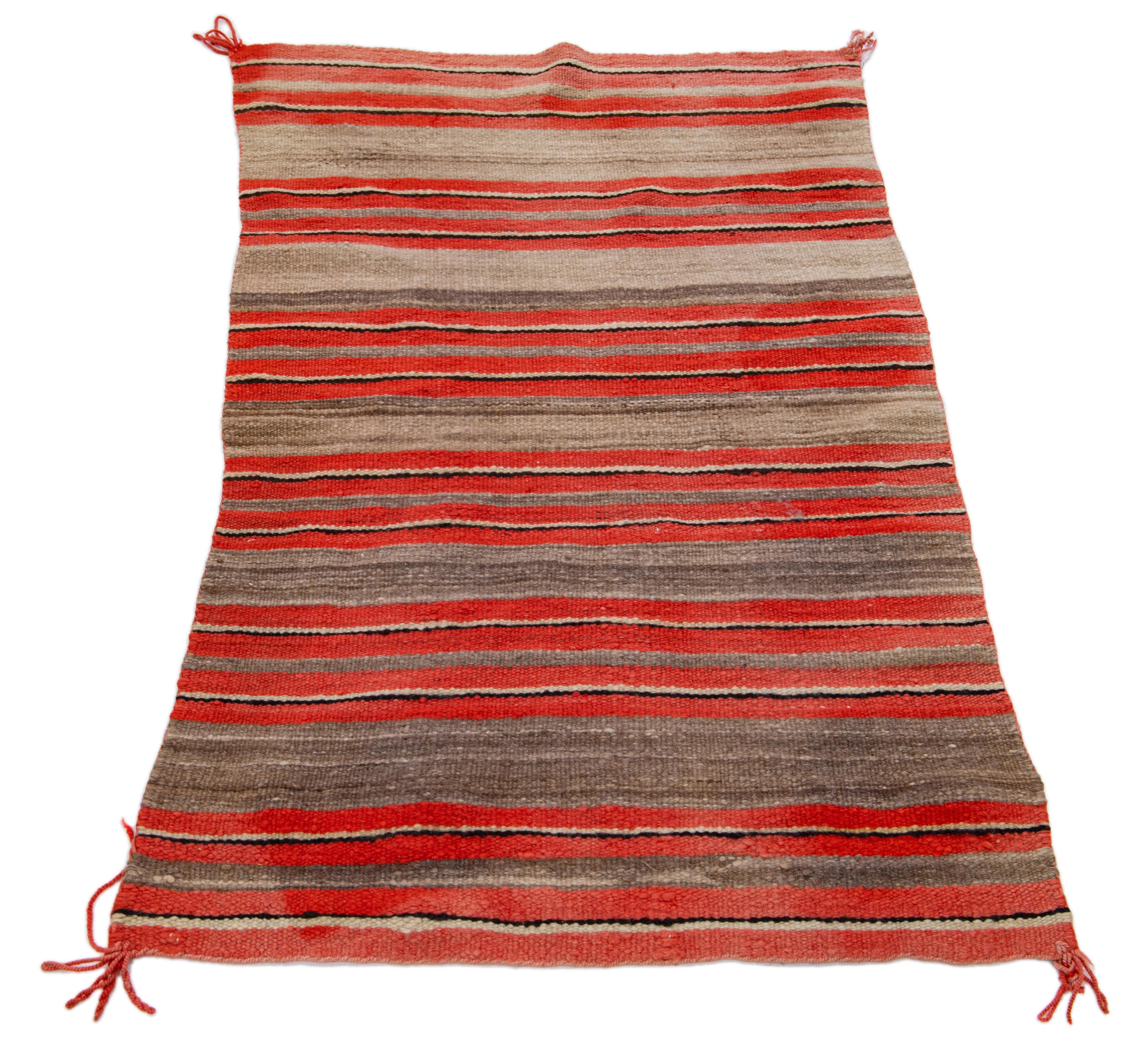 North American Vintage Navajo Native American Indian Striped Weaving Rug Blanket