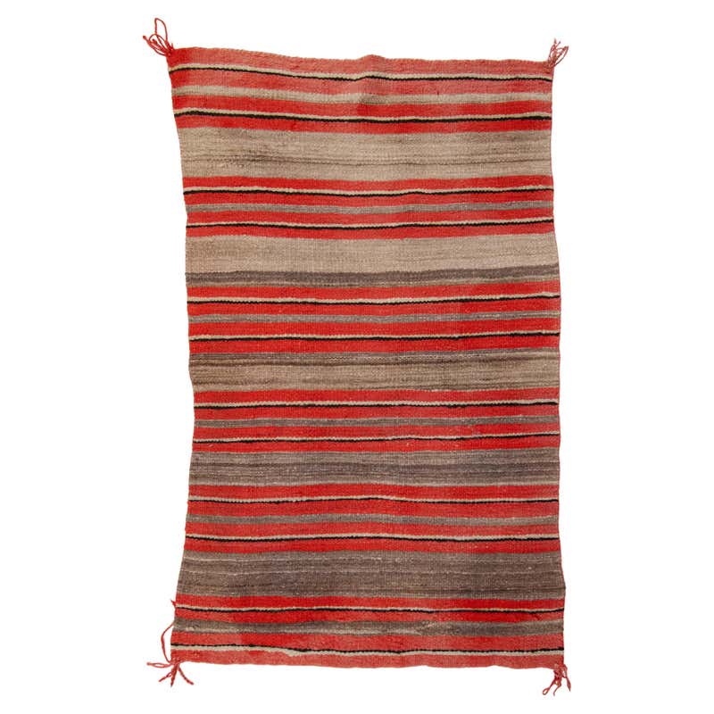 Vintage Native American Navajo Area Rug in Wide Band Pattern in Ivory ...