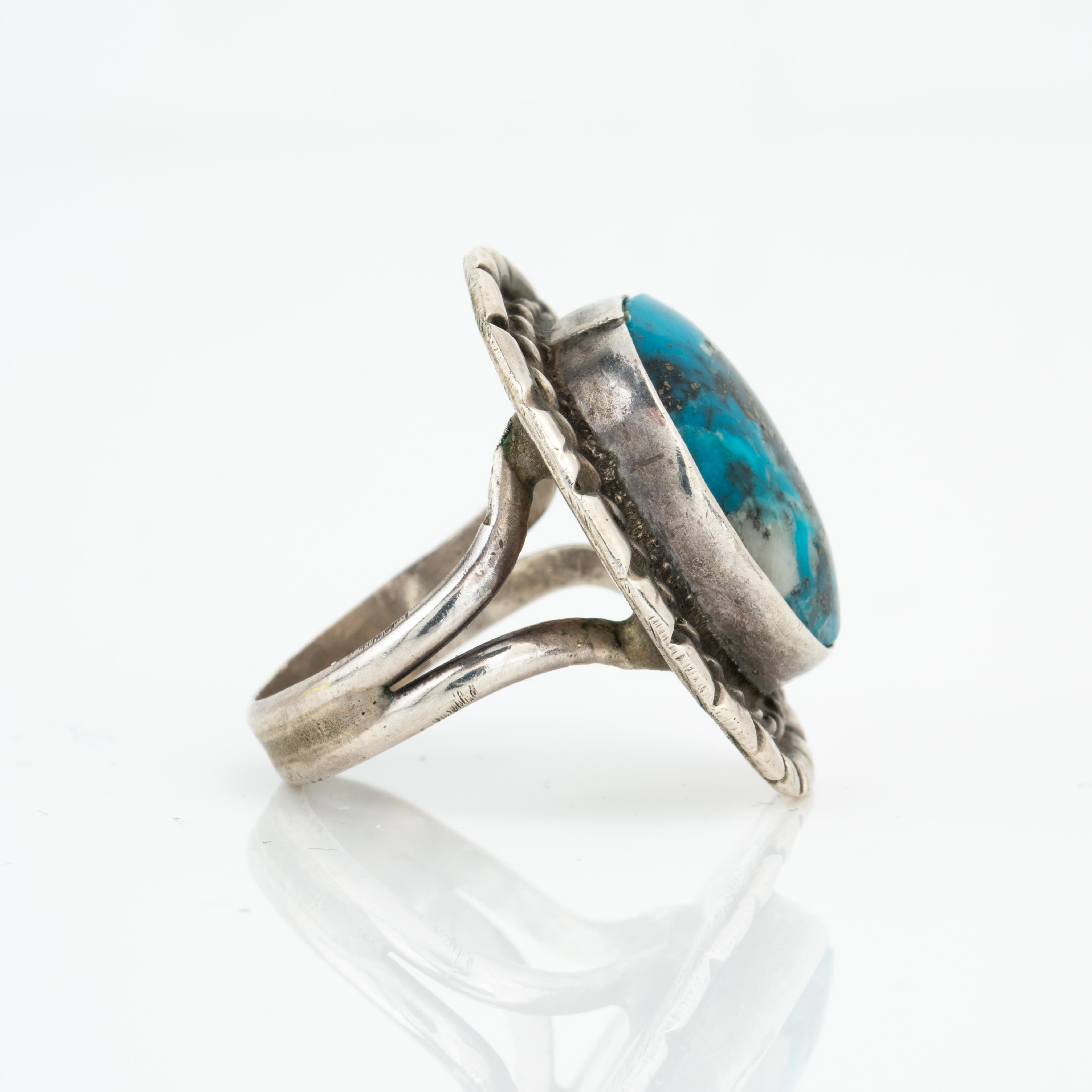Vintage Navajo Indigene Kunst (Nord-/Südamerika) Silber und Apache Blau Türkis Ring (Cabochon)