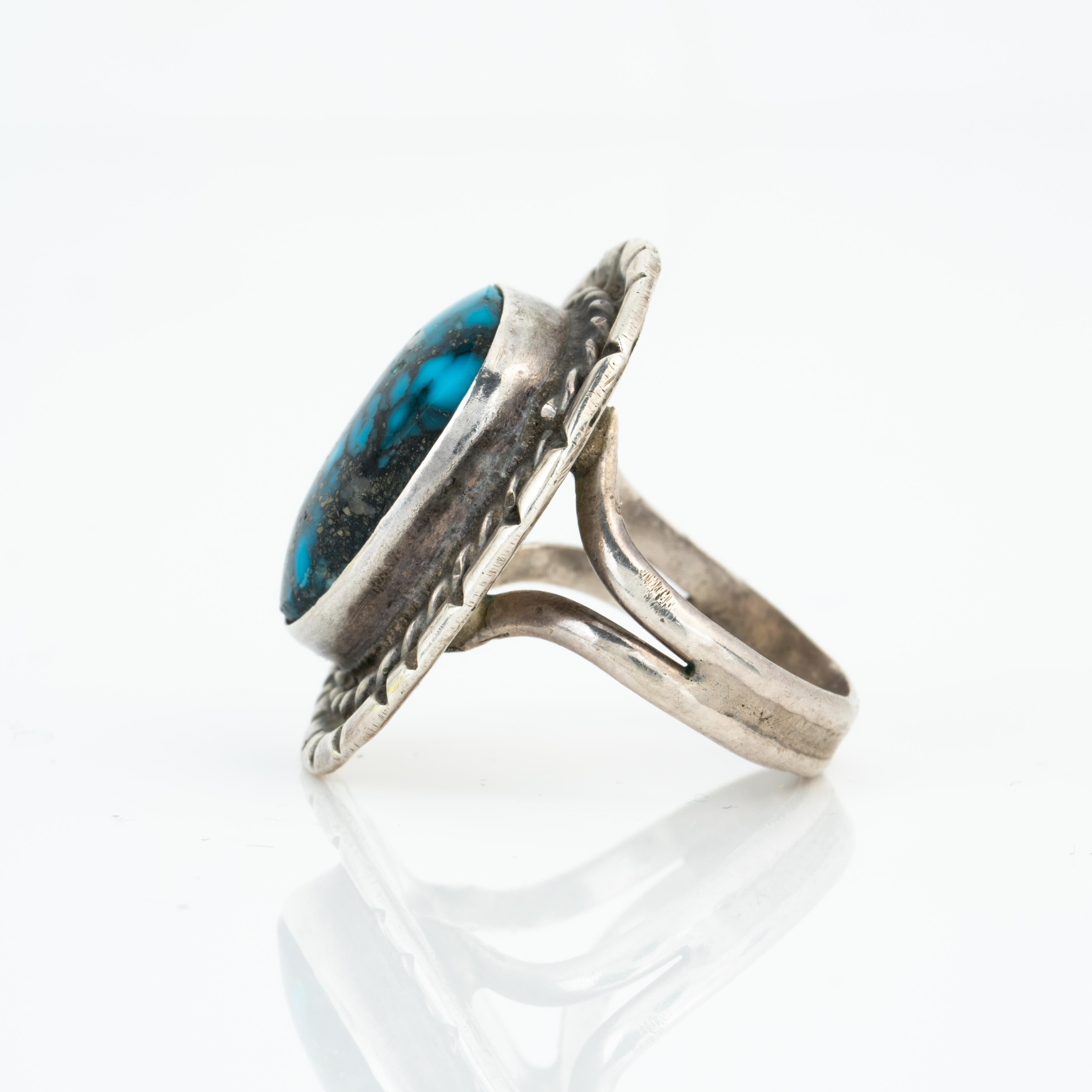 Vintage Navajo Indigene Kunst (Nord-/Südamerika) Silber und Apache Blau Türkis Ring im Zustand „Hervorragend“ in New York, NY