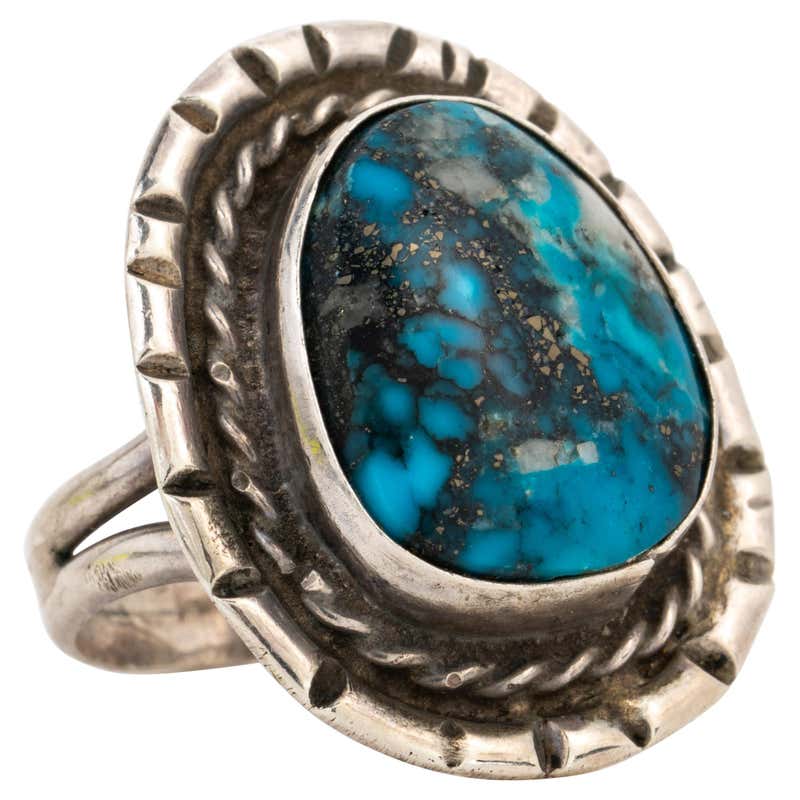 Vintage Navajo Native American Turquoise and Silver Rope Design Ring at ...