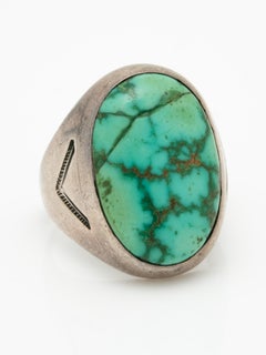 Vintage Navajo Native American Silver and Royston Turquoise Gypsy Ring