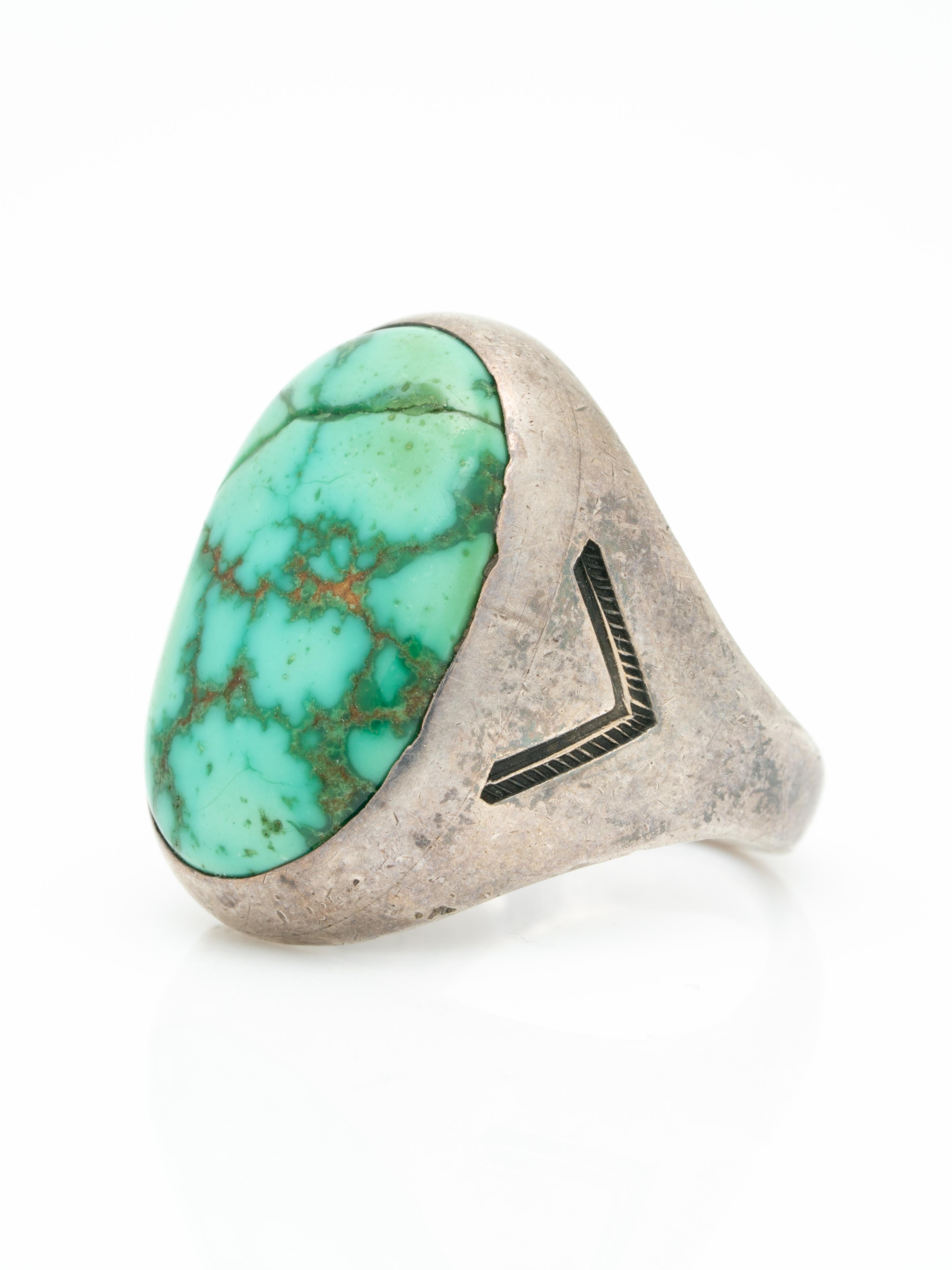Vintage Navajo Native American Silver and Royston Turquoise Gypsy Ring In Good Condition In New York, NY