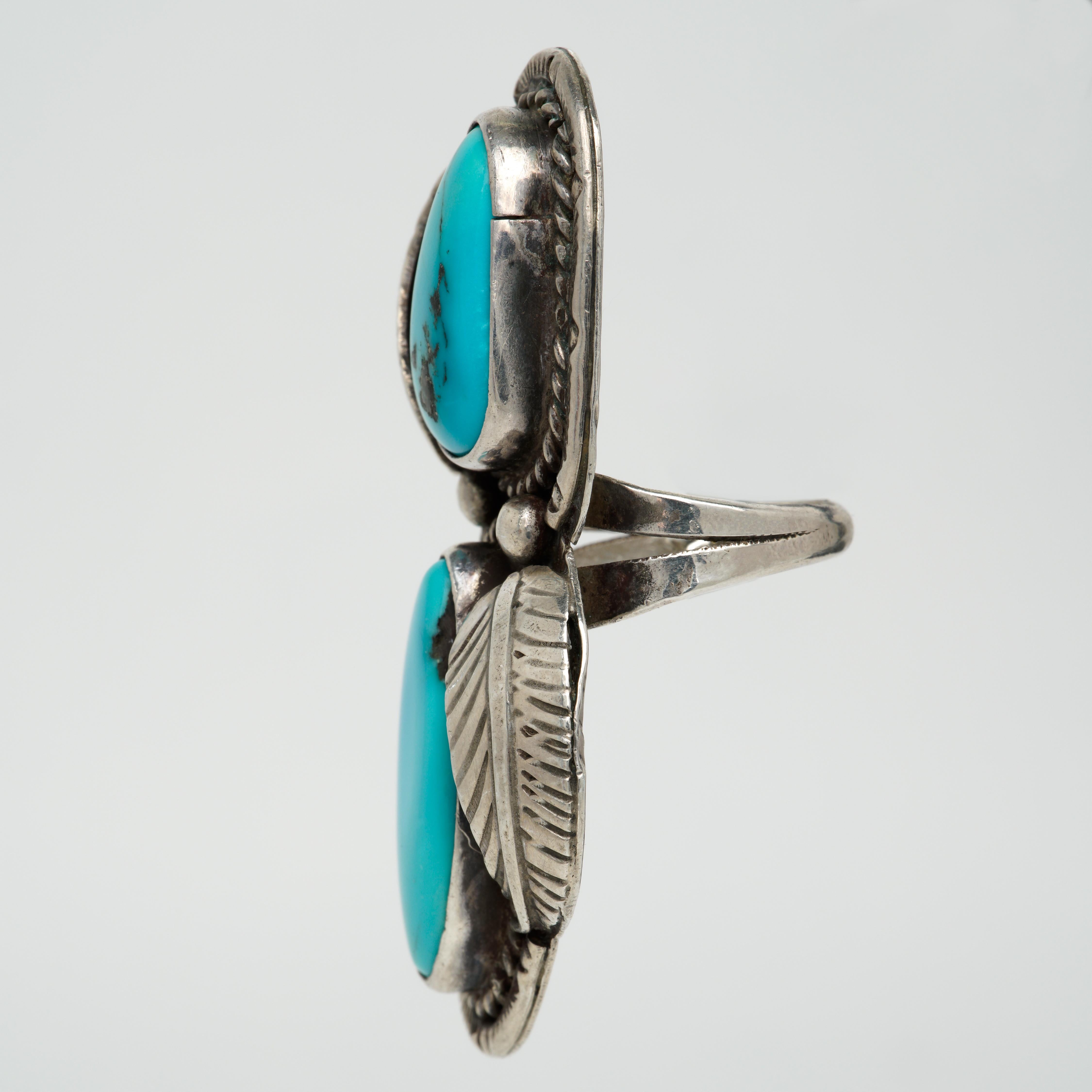 Vintage Navajo Native American Silver Sleeping Beauty Turquoise Statement Ring c. 1970s

A wonderful 