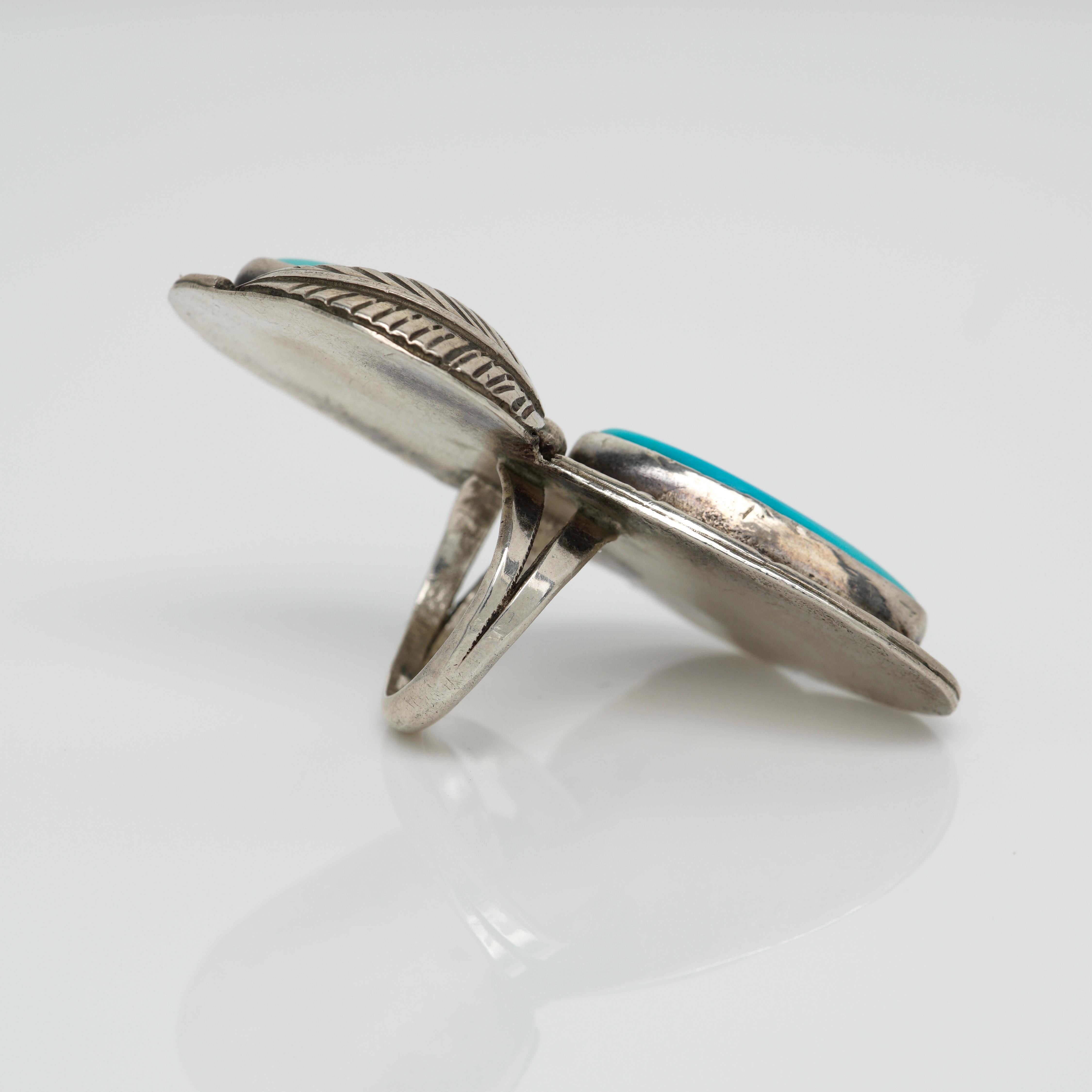 Oval Cut Vintage Navajo Native American Silver Sleeping Beauty Turquoise Statement Ring
