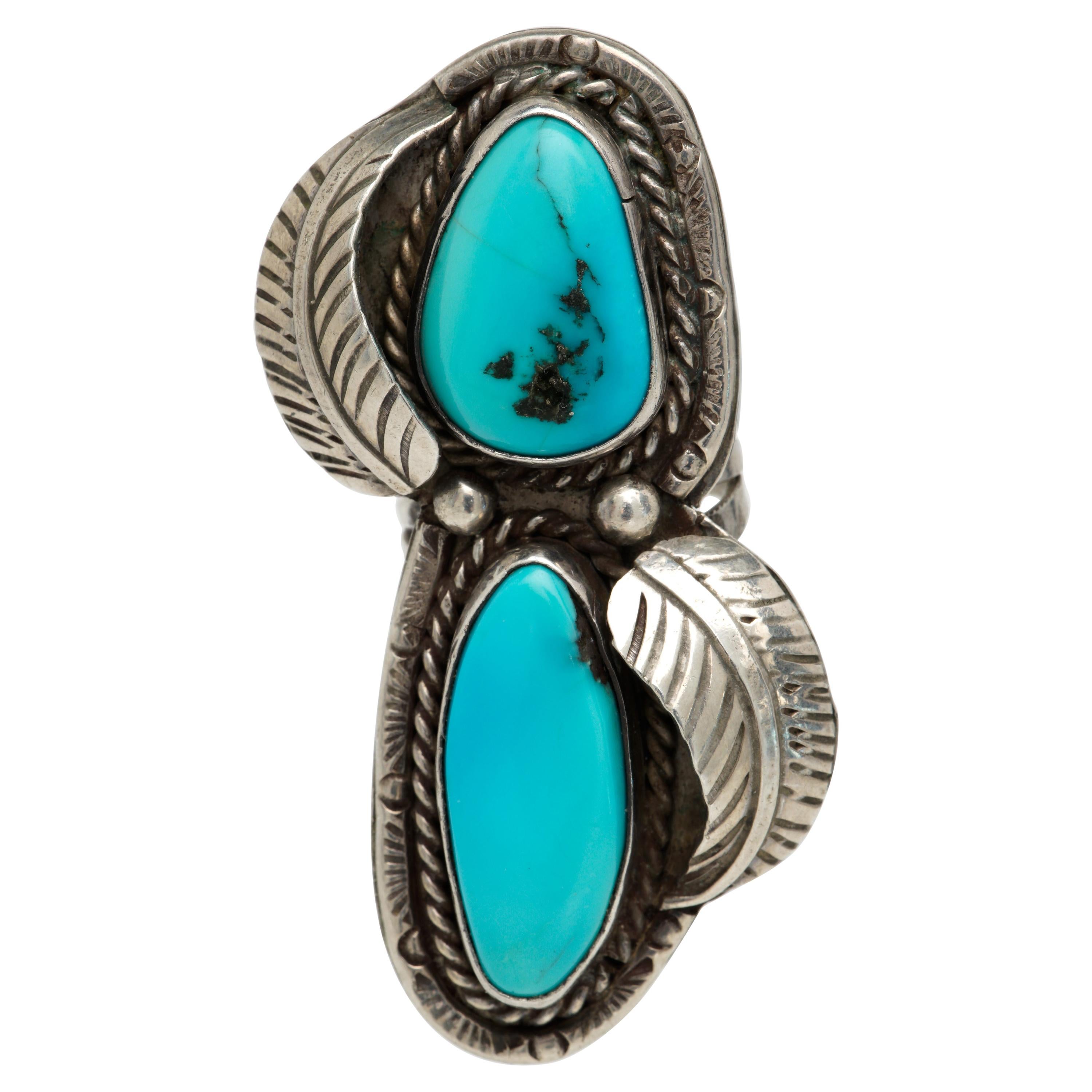 Size 6.5 Vintage Sterling Silver Five Stone Turquoise Ring