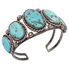Vintage Navajo Native American Sterling Silver Turquoise Cuff Bracelet