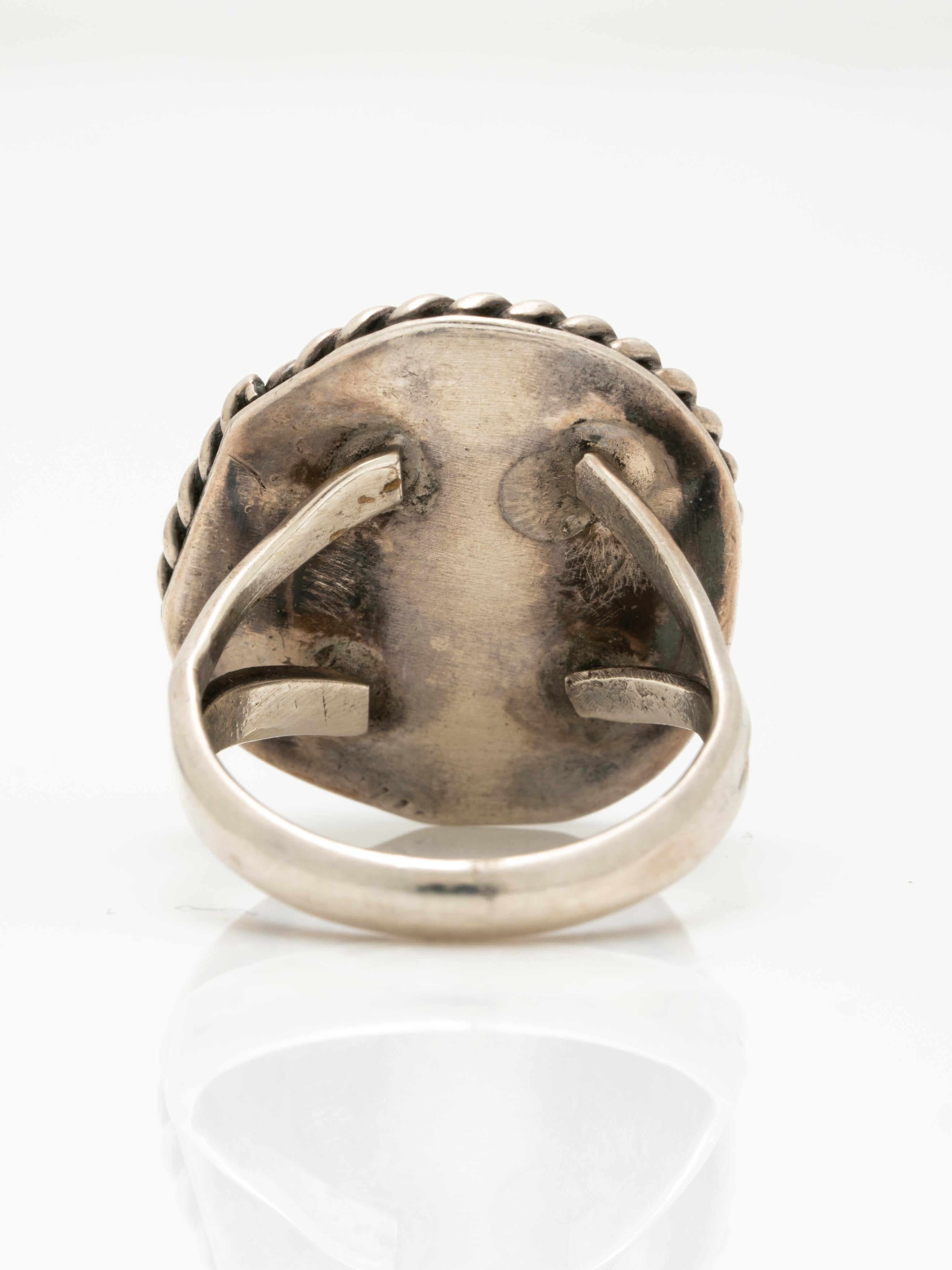 Vintage Navajo Native American Türkis und Silber Seil Design Ring im Zustand „Gut“ in New York, NY