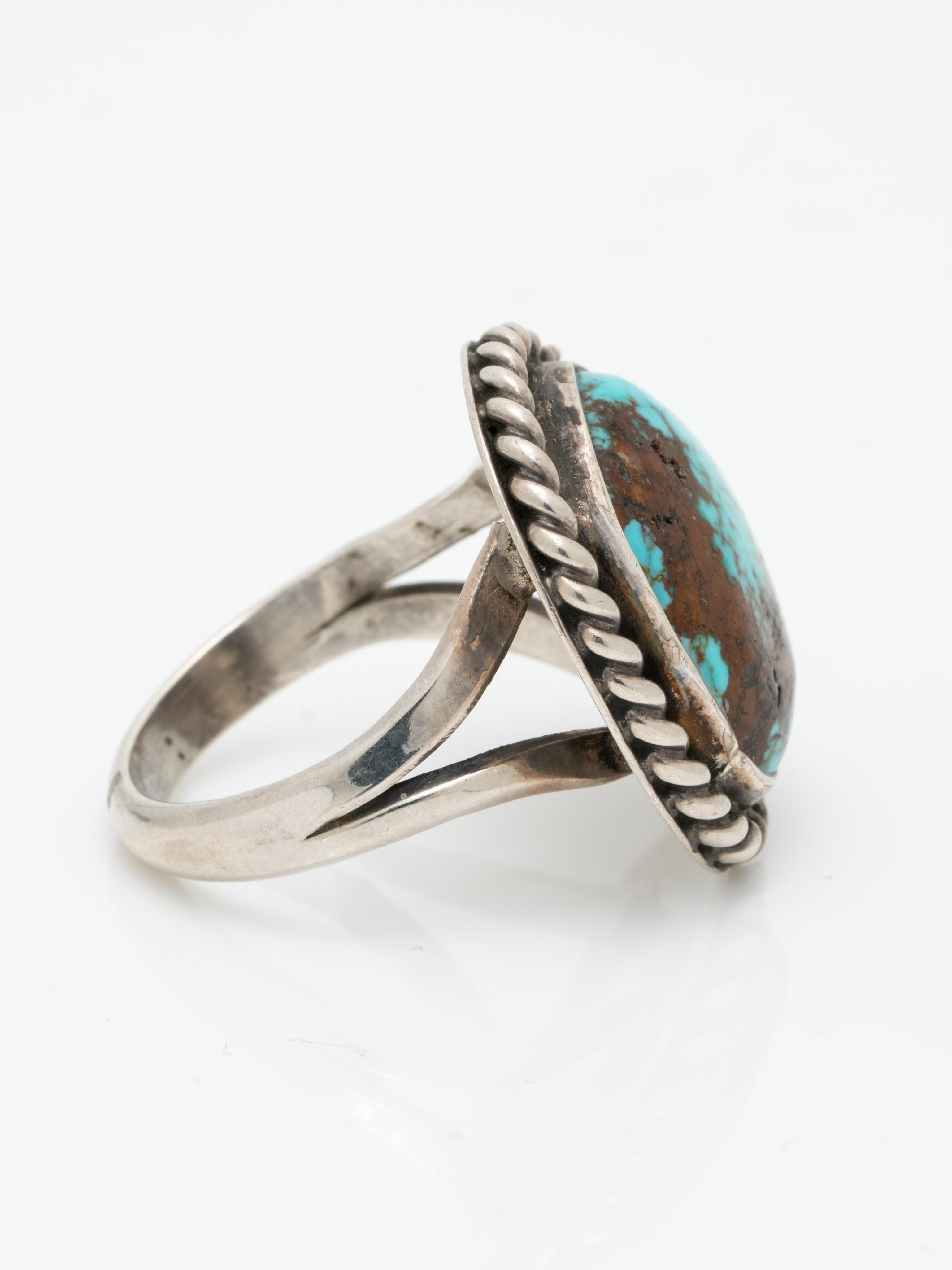 Vintage Navajo Native American Türkis und Silber Seil Design Ring für Damen oder Herren