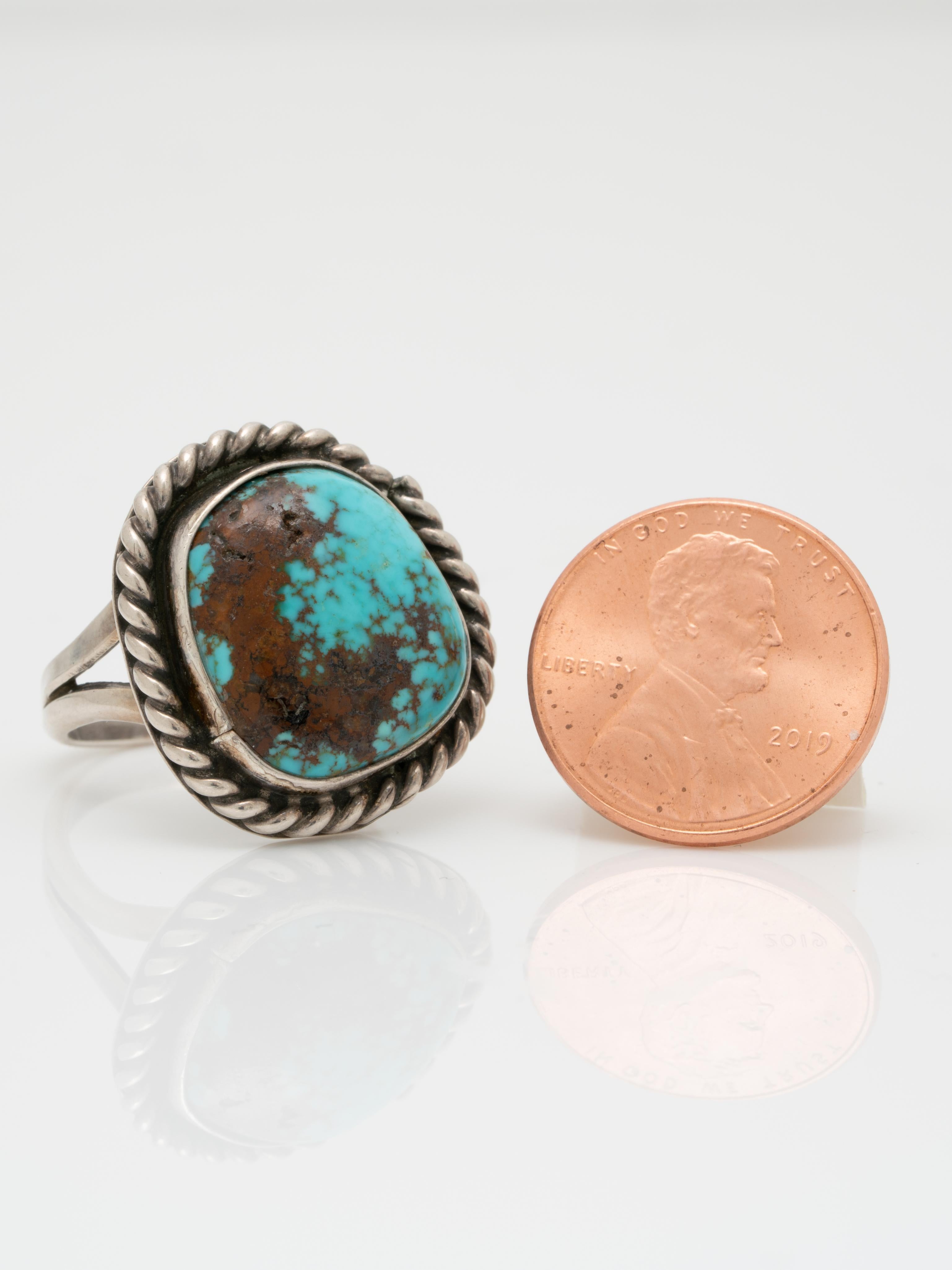 Vintage Navajo Native American Türkis und Silber Seil Design Ring 1