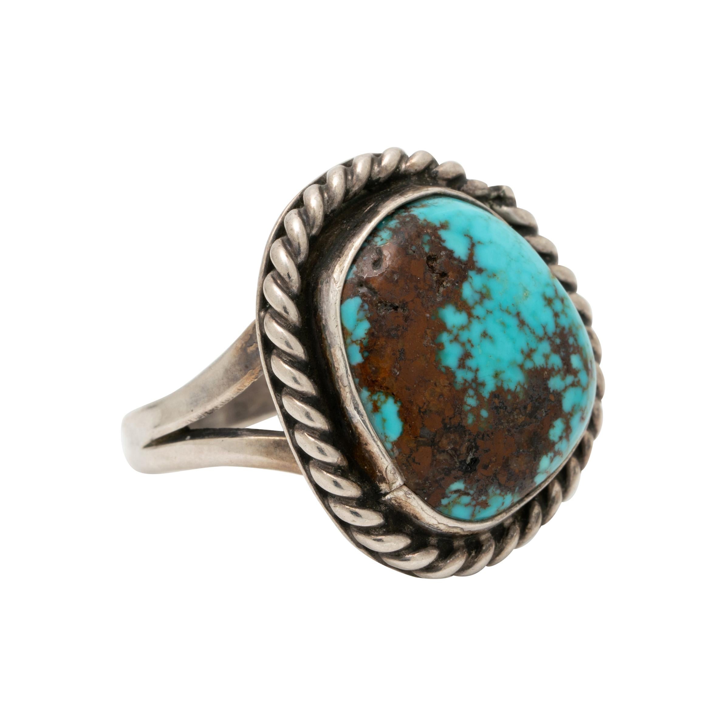 Vintage Navajo Native American Turquoise and Silver Rope Design Ring