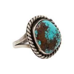 Vintage Navajo Native American Turquoise and Silver Rope Design Ring