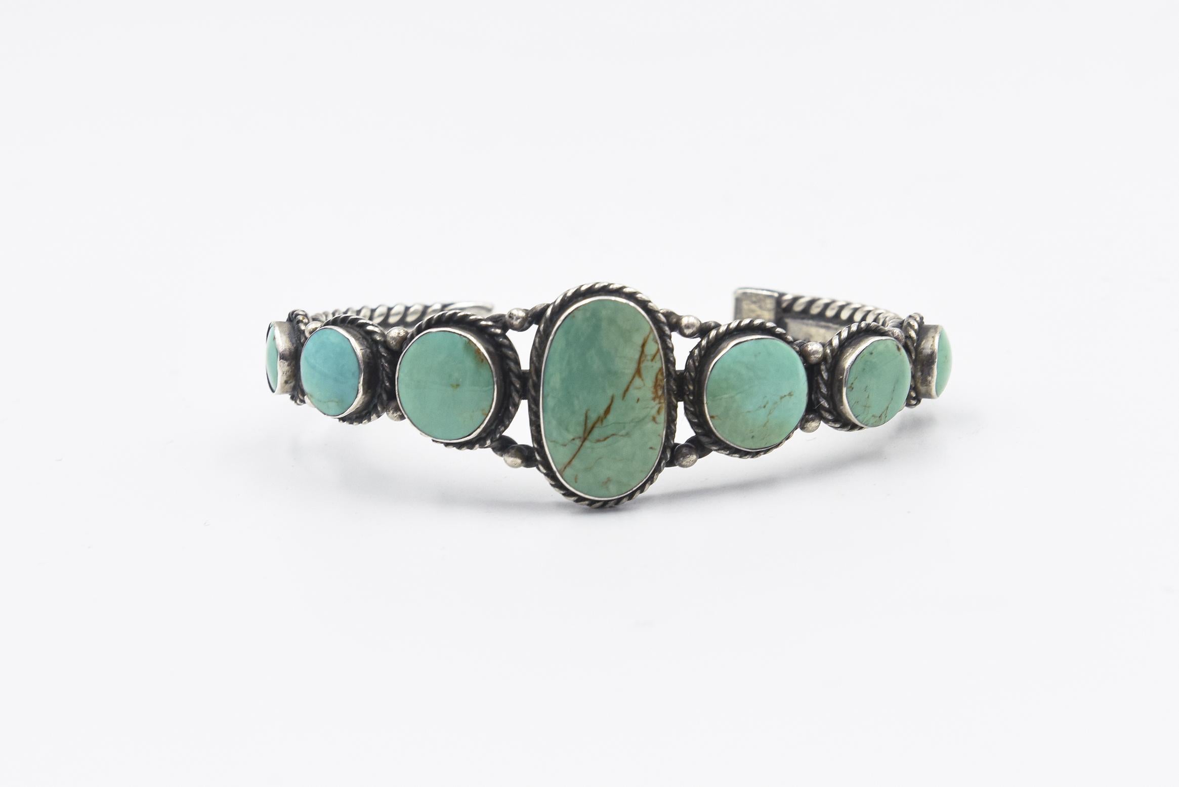 Vintage Navajo Native American Turquoise Sterling Silver Cuff Bracelet ...
