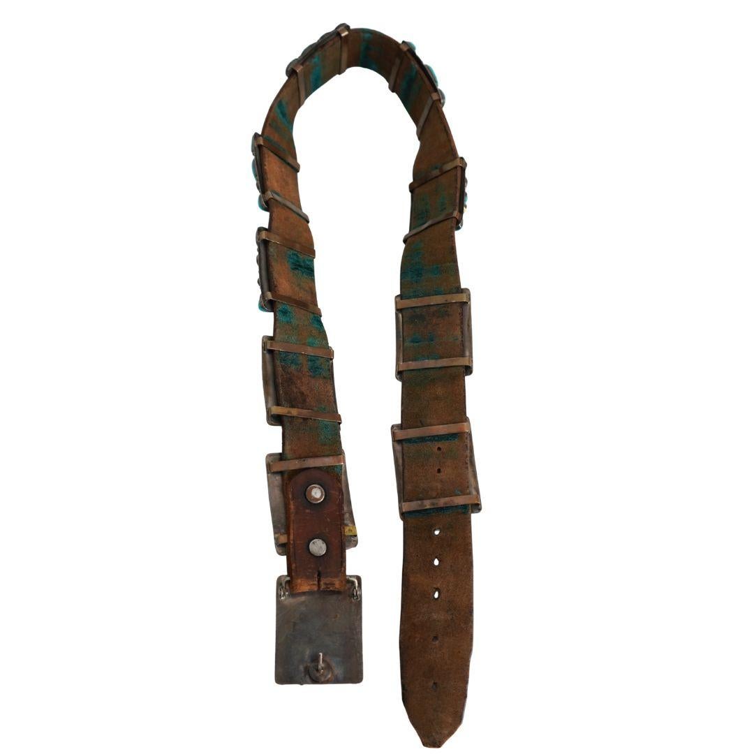 Cinturón Concho Vintage Navajo Nativo Indio Cuero Plata Turquesa en venta 2