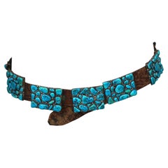 Vintage Navajo Native Indian Leder Silber Türkis Concho Gürtel