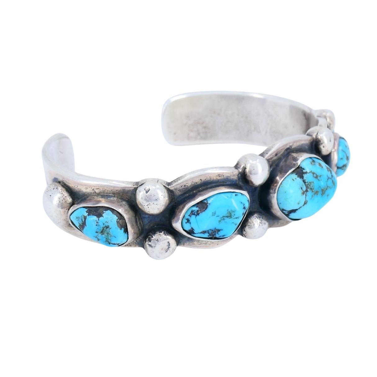Vintage Navajo Native Indian Sterling Silver Turquoise Cuff Bracelet ...