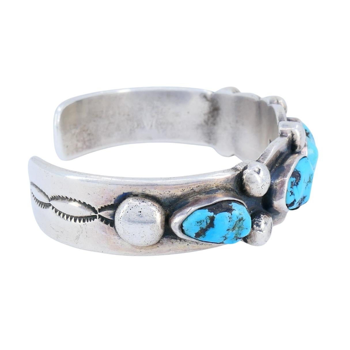 Vintage Navajo Native Indian Sterling Silver Turquoise Cuff Bracelet ...
