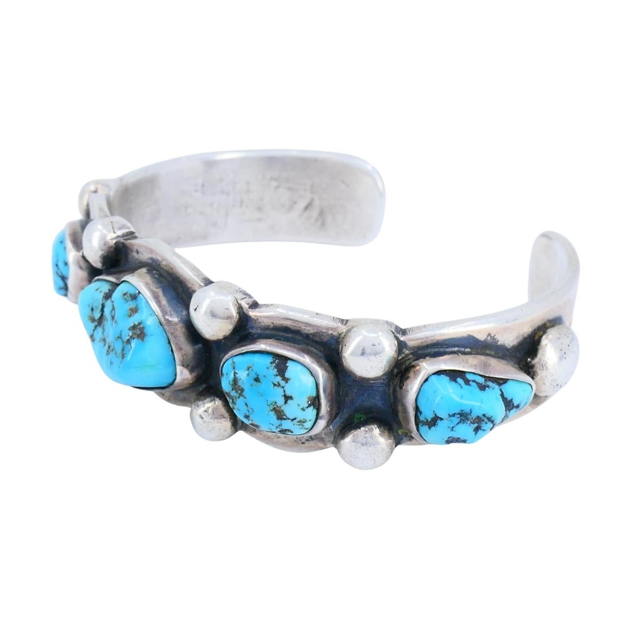Vintage Navajo Native Indian Sterling Silver Turquoise Cuff Bracelet ...