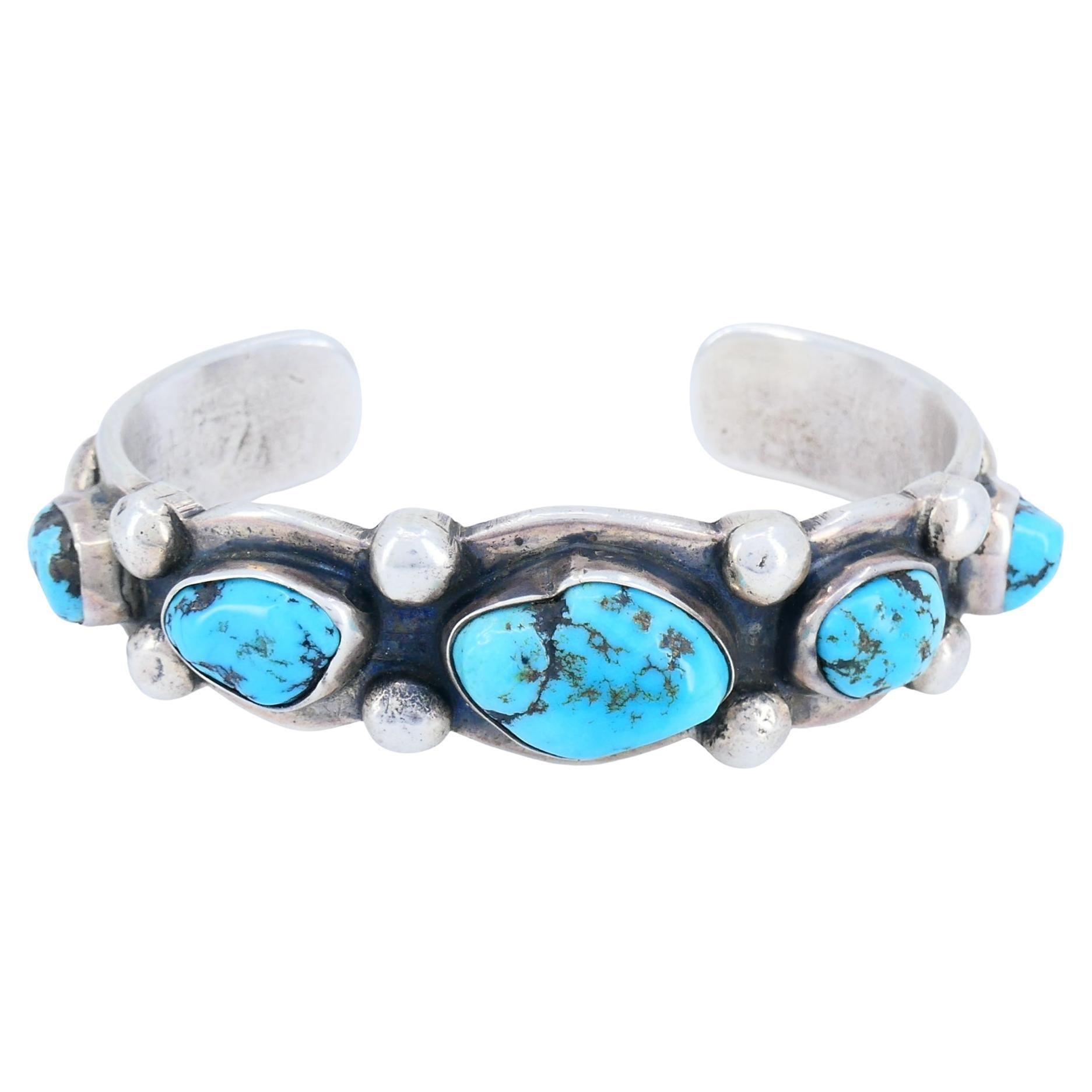 Bracciale vintage in turchese in argento sterling dei nativi indiani Navajo