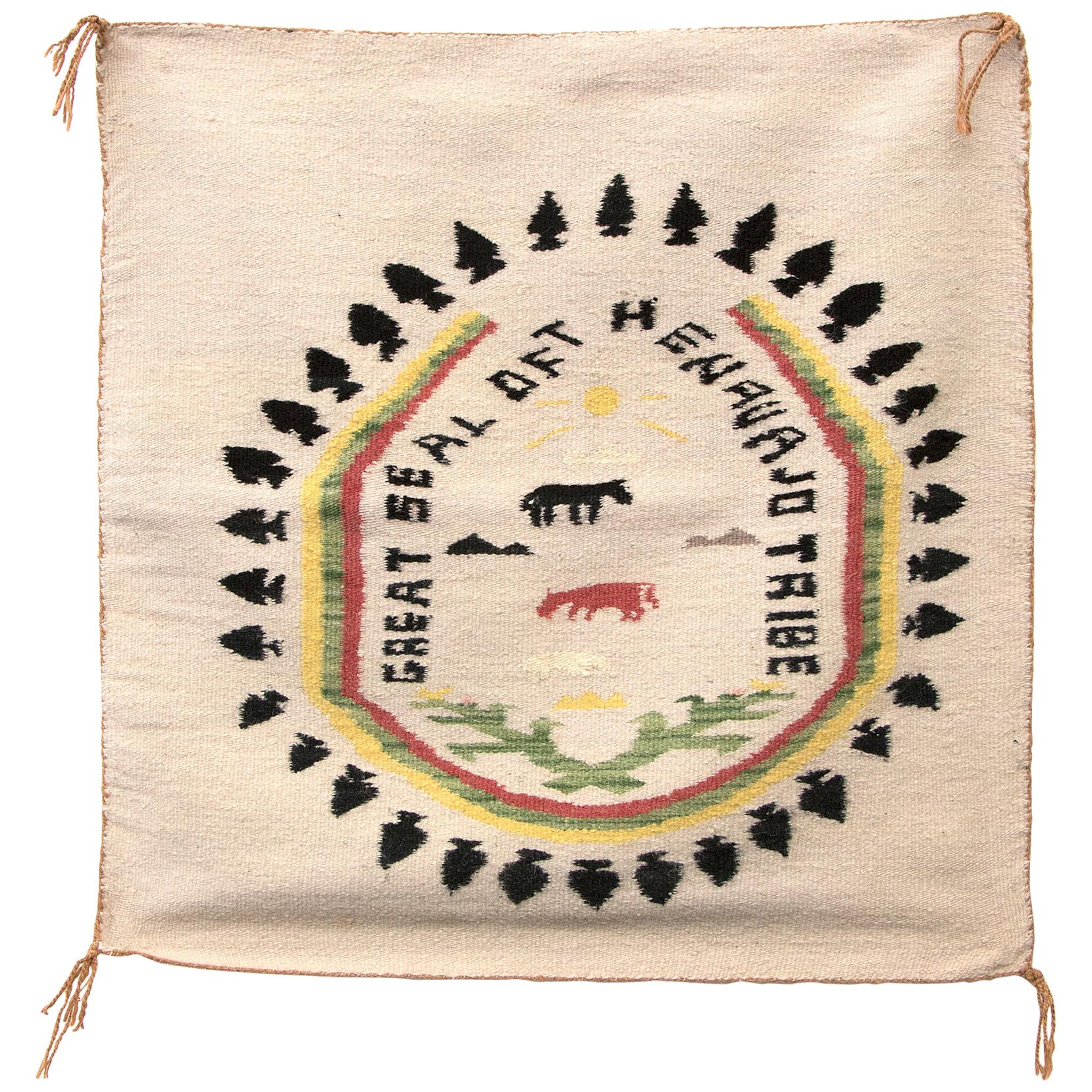 Vintage Navajo Pictorial Weaving "Great Seal of the Navajo Tribe", circa 1945