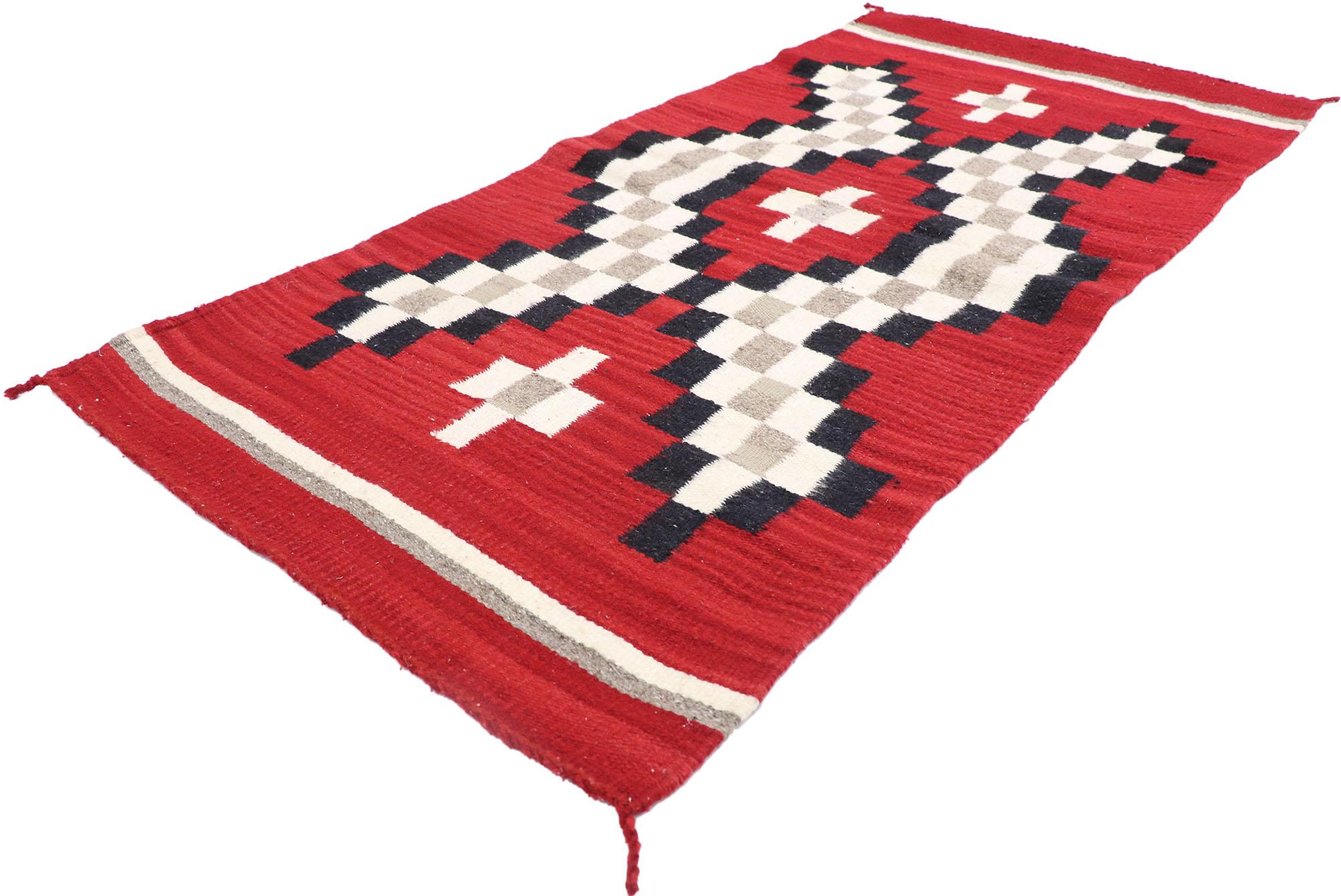 77958 vintage Navajo Kilim Rug with two grey hills style 02'05 x 04'11. With its bold expressive design, incredible detail and texture, this hand-woven wool vintage Navajo Kilim rug is a captivating vision of woven beauty highlighting Native