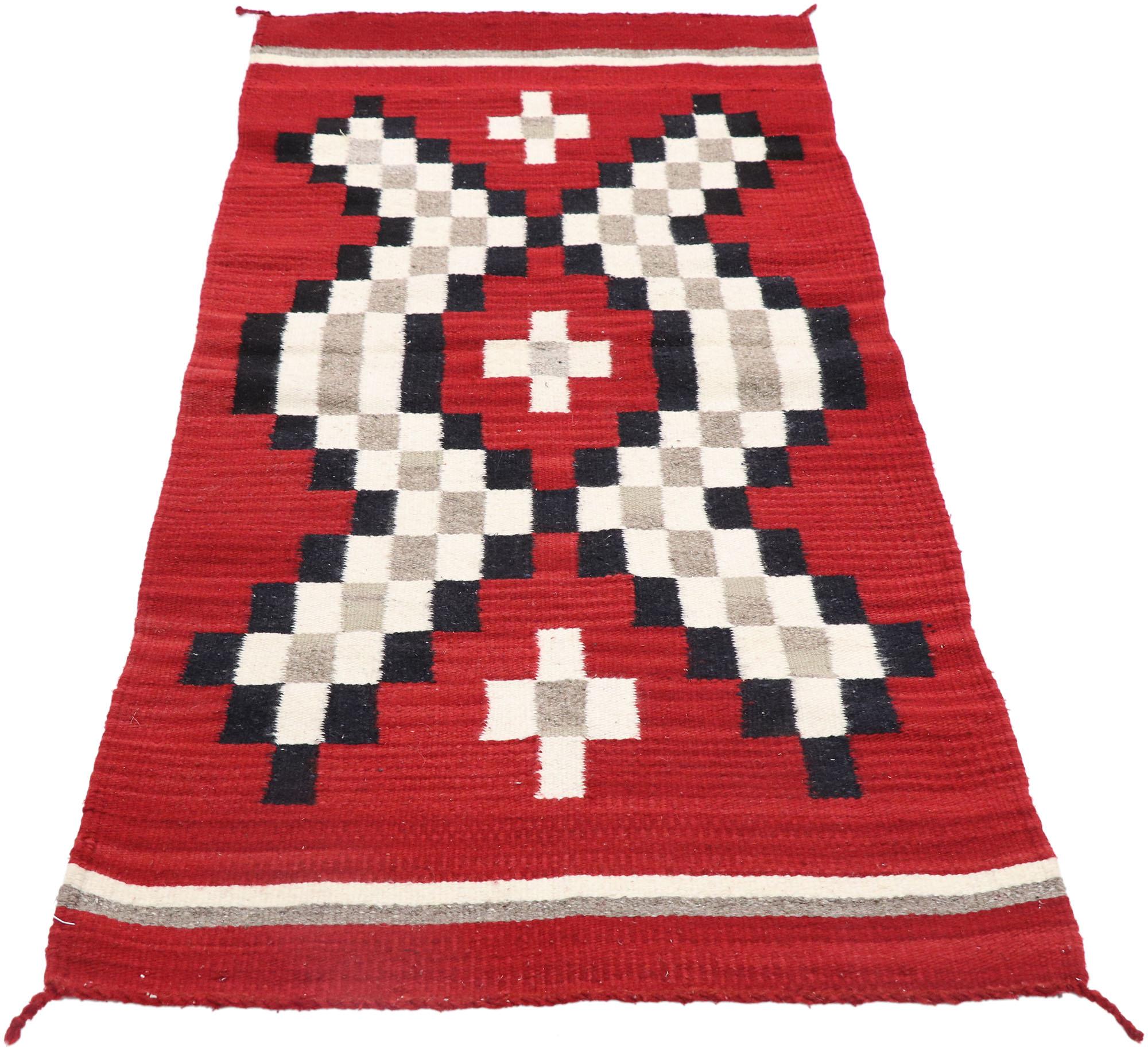 American Vintage Navajo Red Kilim Rug with Two Grey Hills Style For Sale