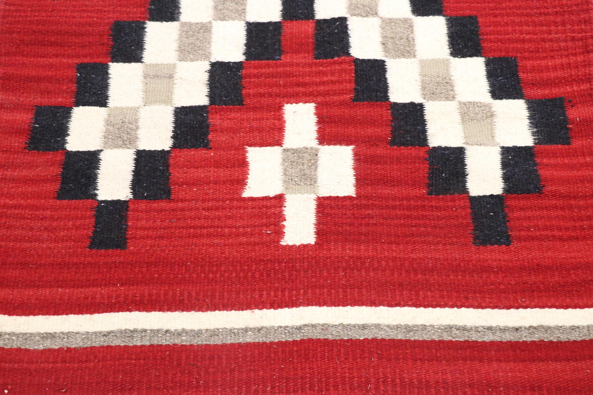 Hand-Woven Vintage Navajo Red Kilim Rug with Two Grey Hills Style For Sale