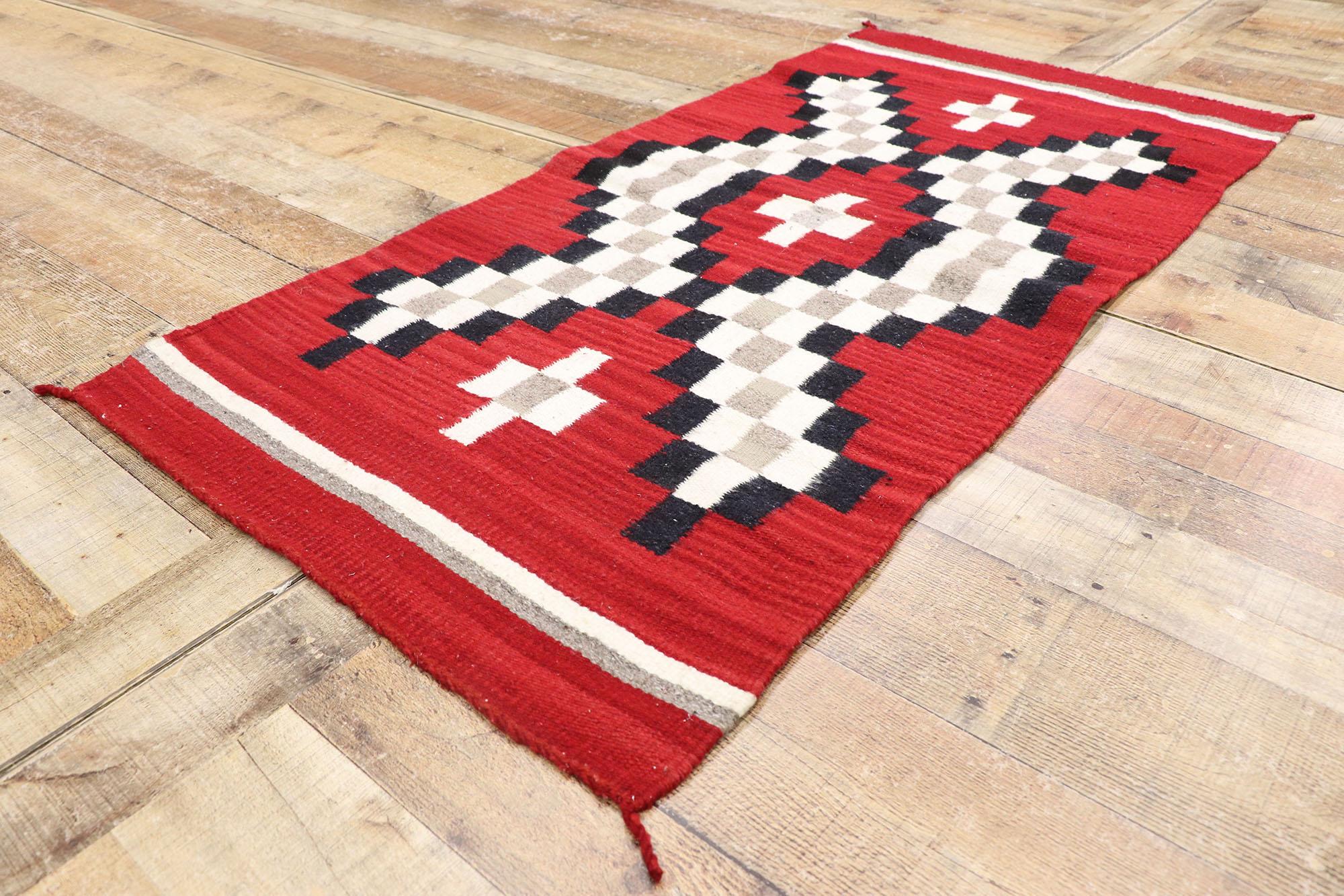 20th Century Vintage Navajo Red Kilim Rug with Two Grey Hills Style For Sale