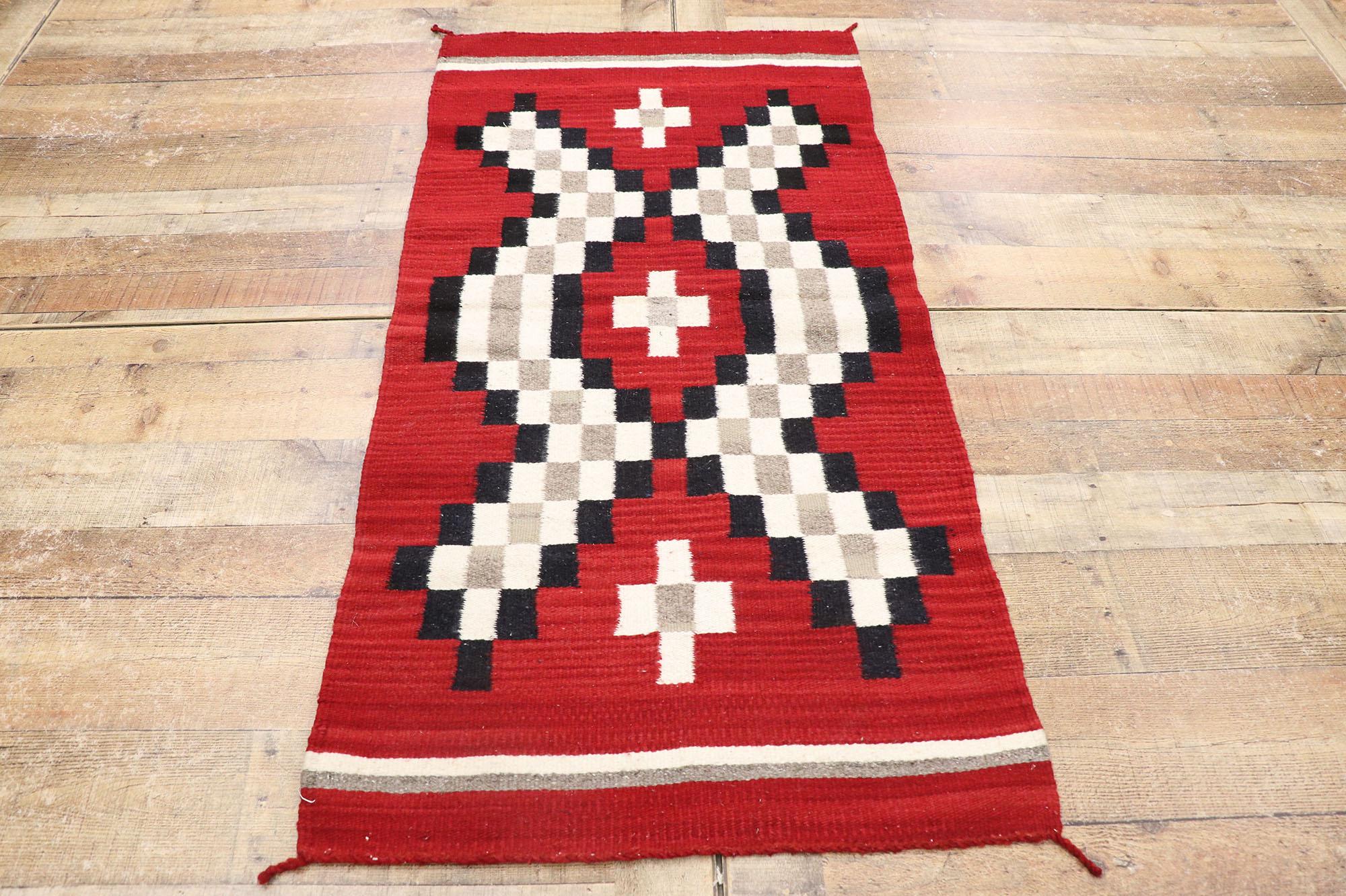 Wool Vintage Navajo Red Kilim Rug with Two Grey Hills Style For Sale