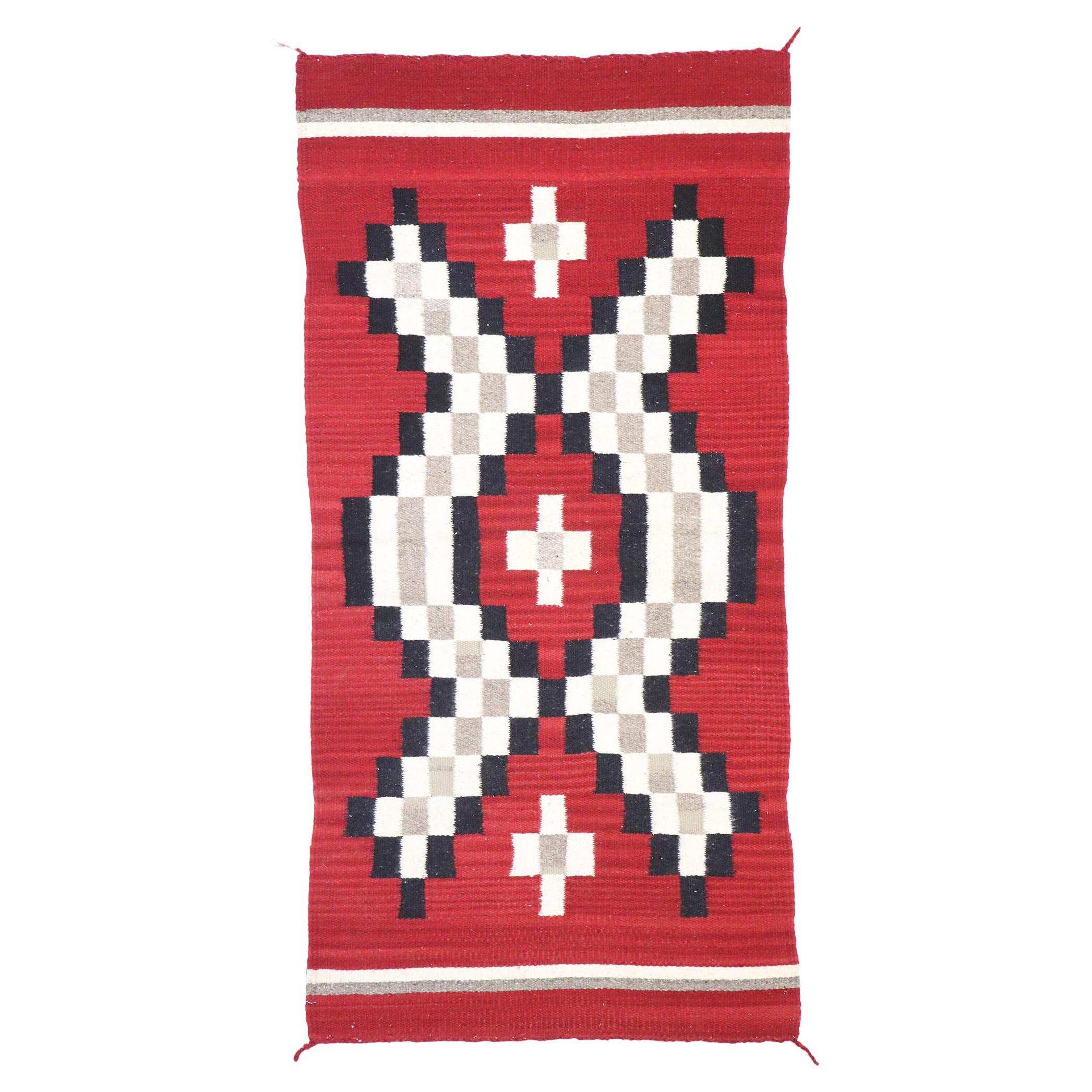 Vintage Navajo Red Kilim Rug with Two Grey Hills Style For Sale