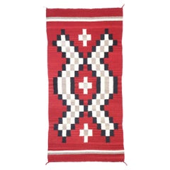 Vintage Navajo Red Kilim Rug with Two Grey Hills Style
