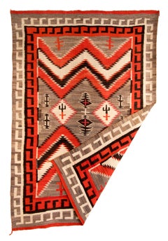 Vintage Navajo Rug, 1940s, Trading Post Era with Crosses, Red Brown White Black