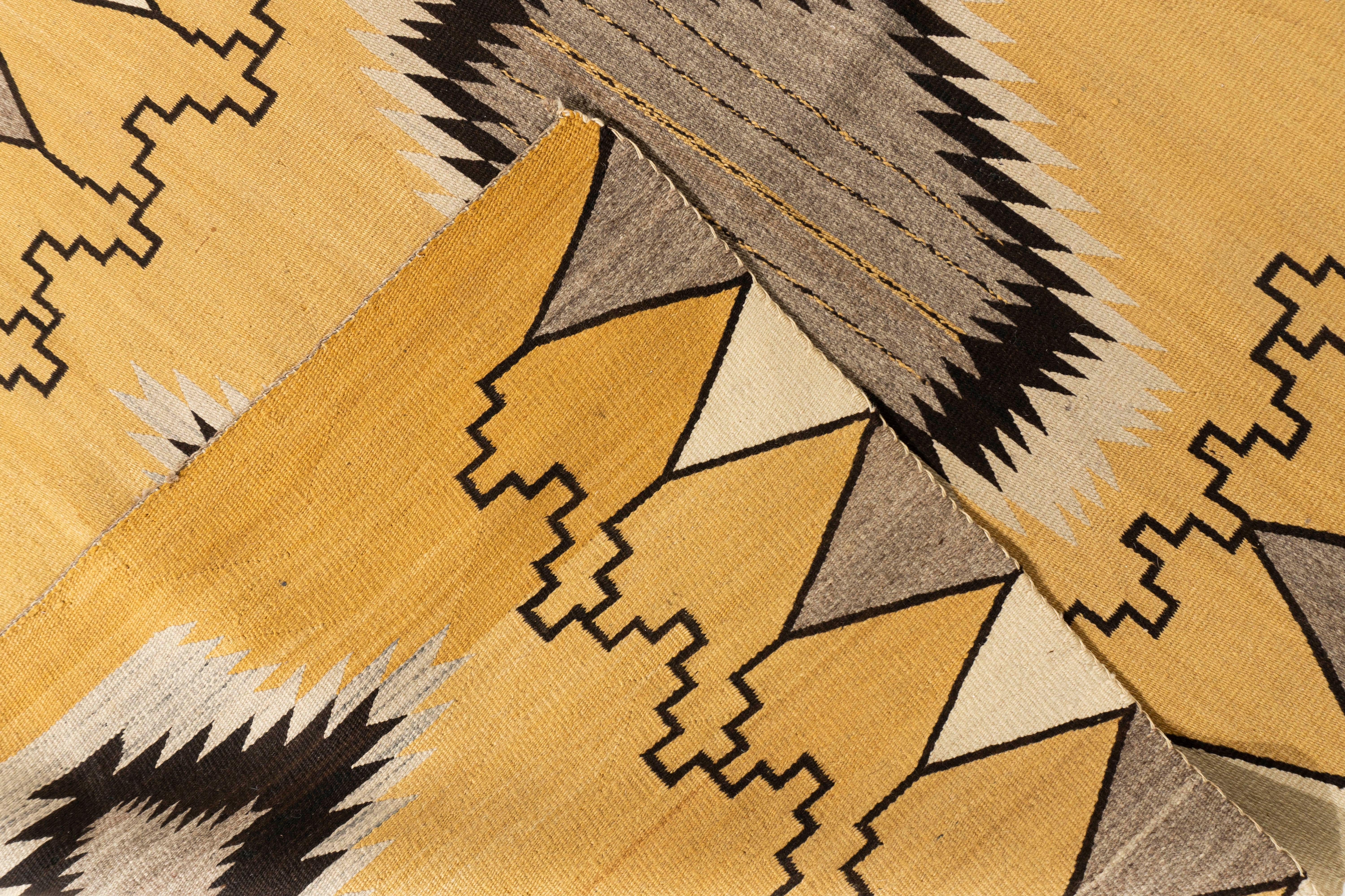 Vintage  Navajo Hand Woven Gold Gray Wool Rug 3'10 X 5'9 For Sale 3