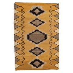 Vintage  Navajo Hand Woven Gold Gray Wool Rug 3'10 X 5'9