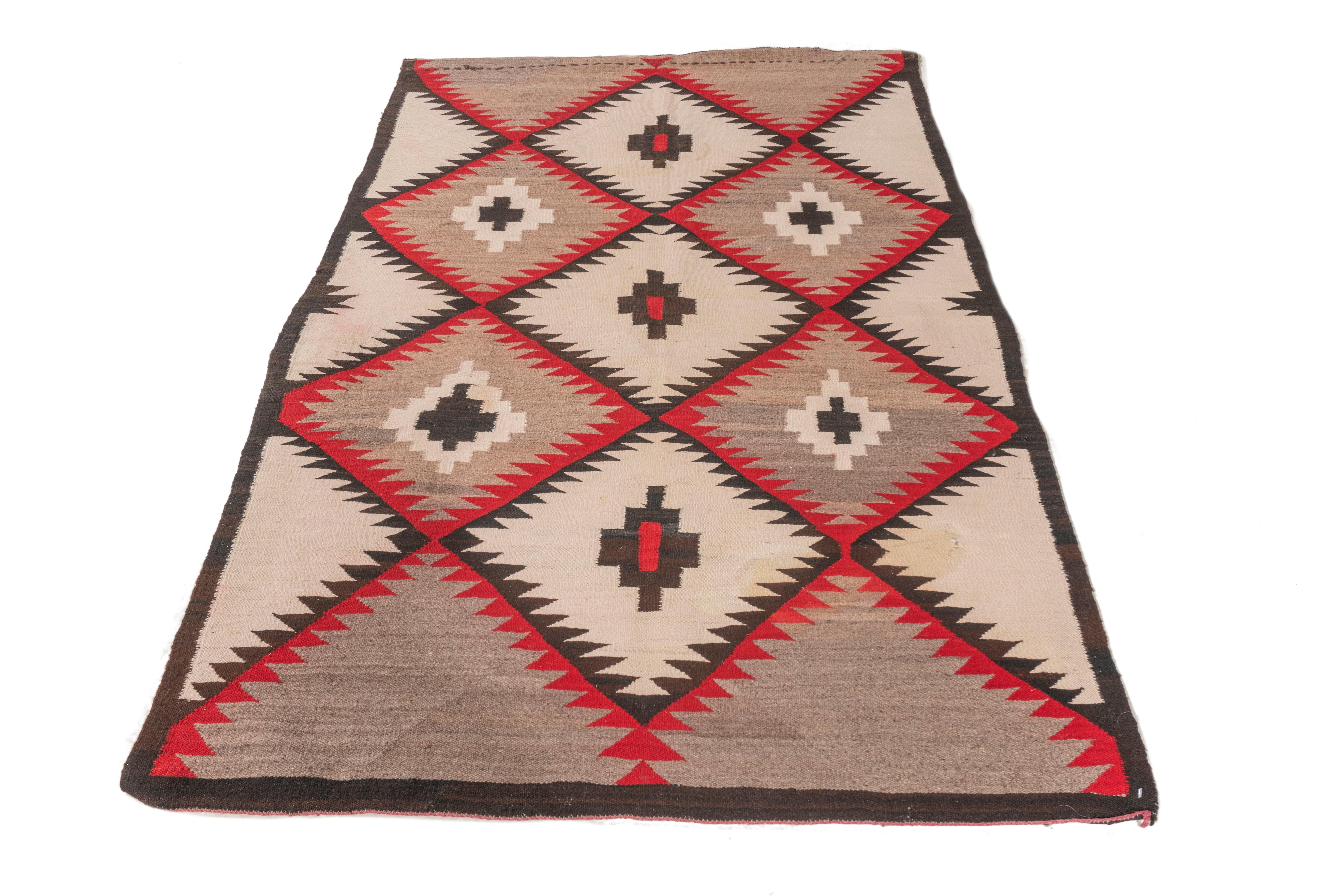 Vintage  Navajo Hand Woven Wool Rug 3'8 X 6' For Sale 5