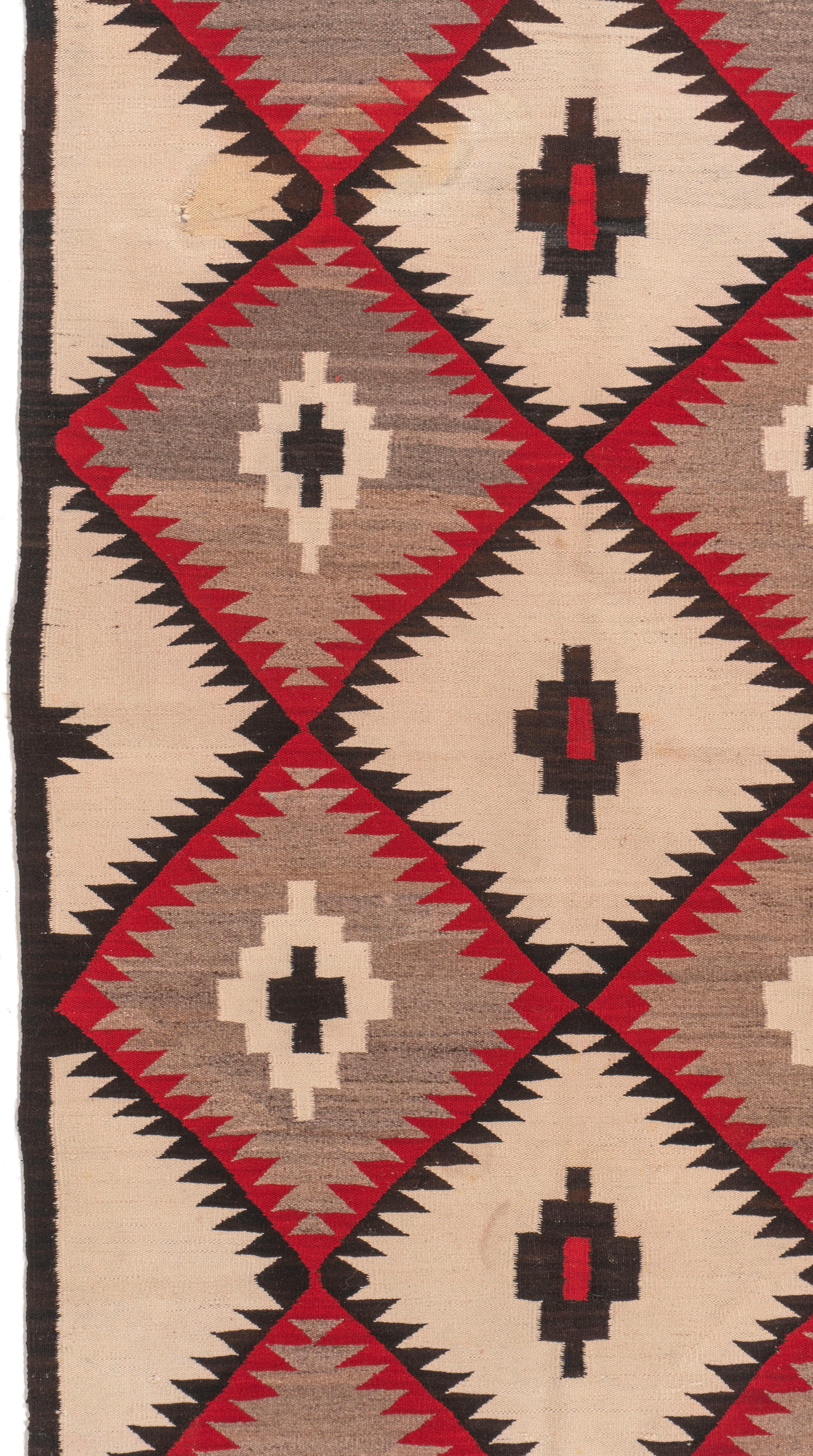 Native American Vintage  Navajo Hand Woven Wool Rug 3'8 X 6' For Sale