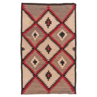Vintage Navajo Wool Rug with Wide Band Pattern in Ivory, Rust, Purple ...