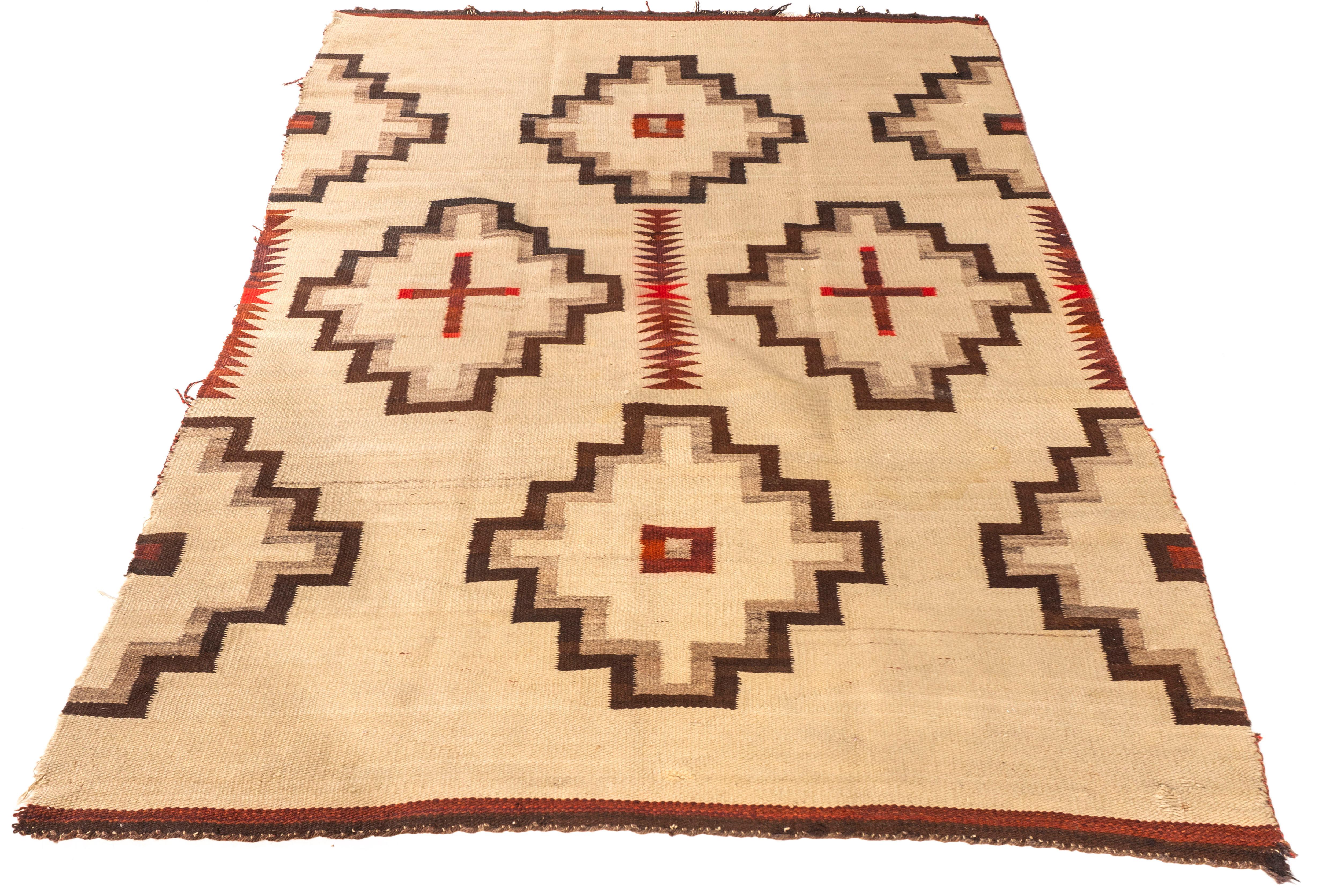 Vintage Navajo Rug 4'3 X 6'2. Navajos are usually in scatter sizes and larger, room size pieces are both extremely rare and highly desirable . As perpetually fashionable as they are collectible, traditional Navajo rugs, skillfully woven by members