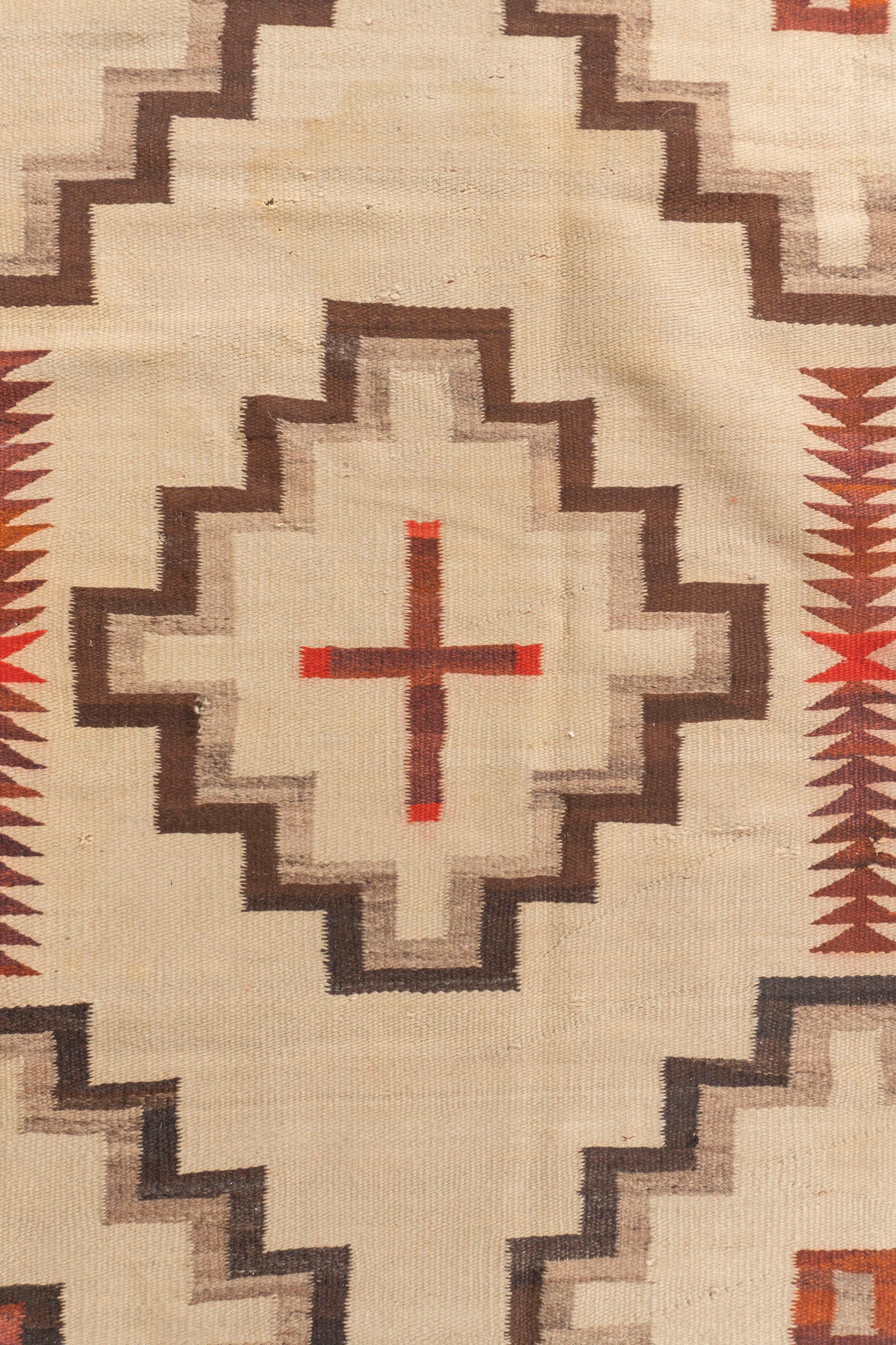 Native American Vintage  Navajo Hand Woven Beige Taupe Wool Rug 4'3 X 6'2 For Sale