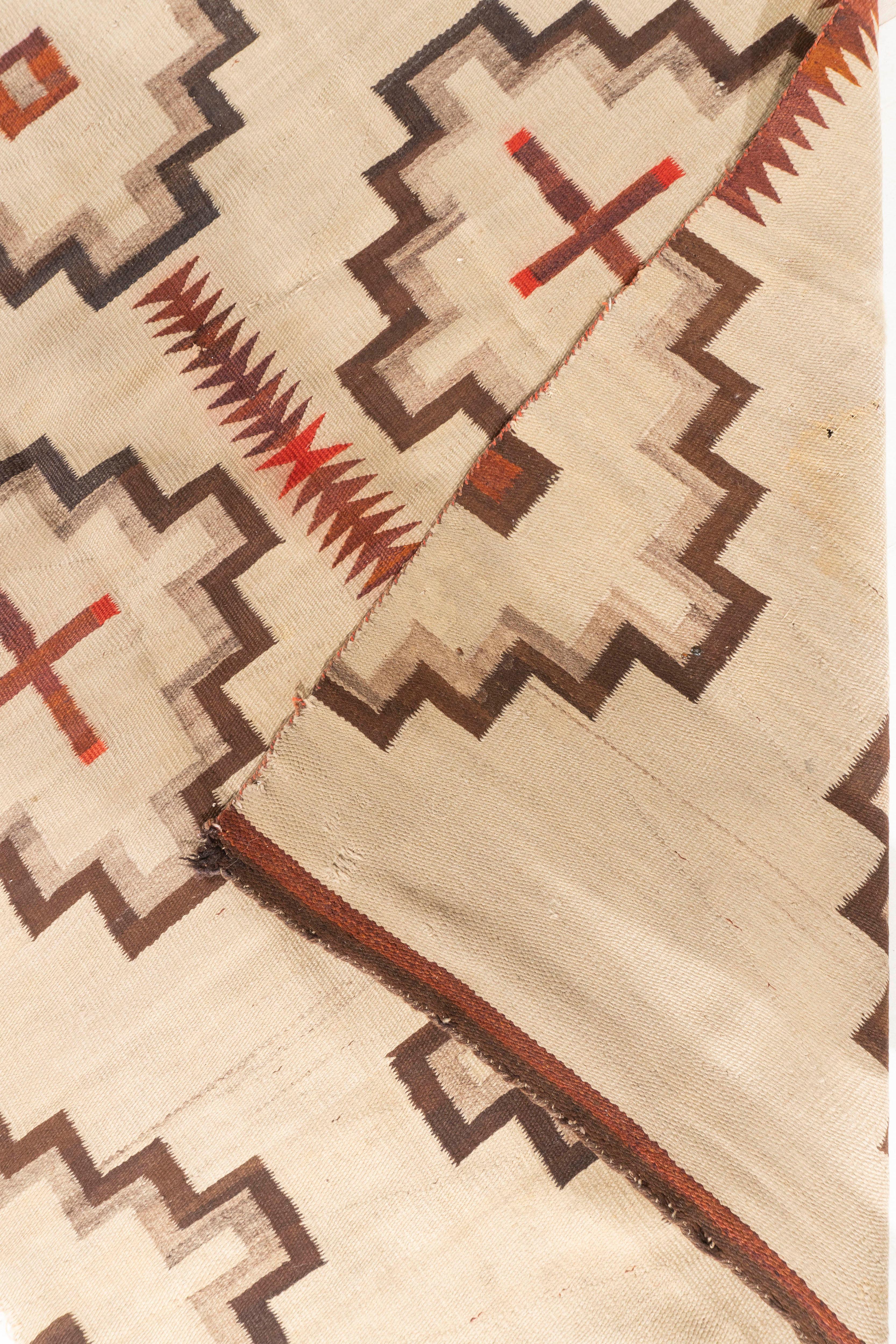 20th Century Vintage  Navajo Hand Woven Beige Taupe Wool Rug 4'3 X 6'2 For Sale