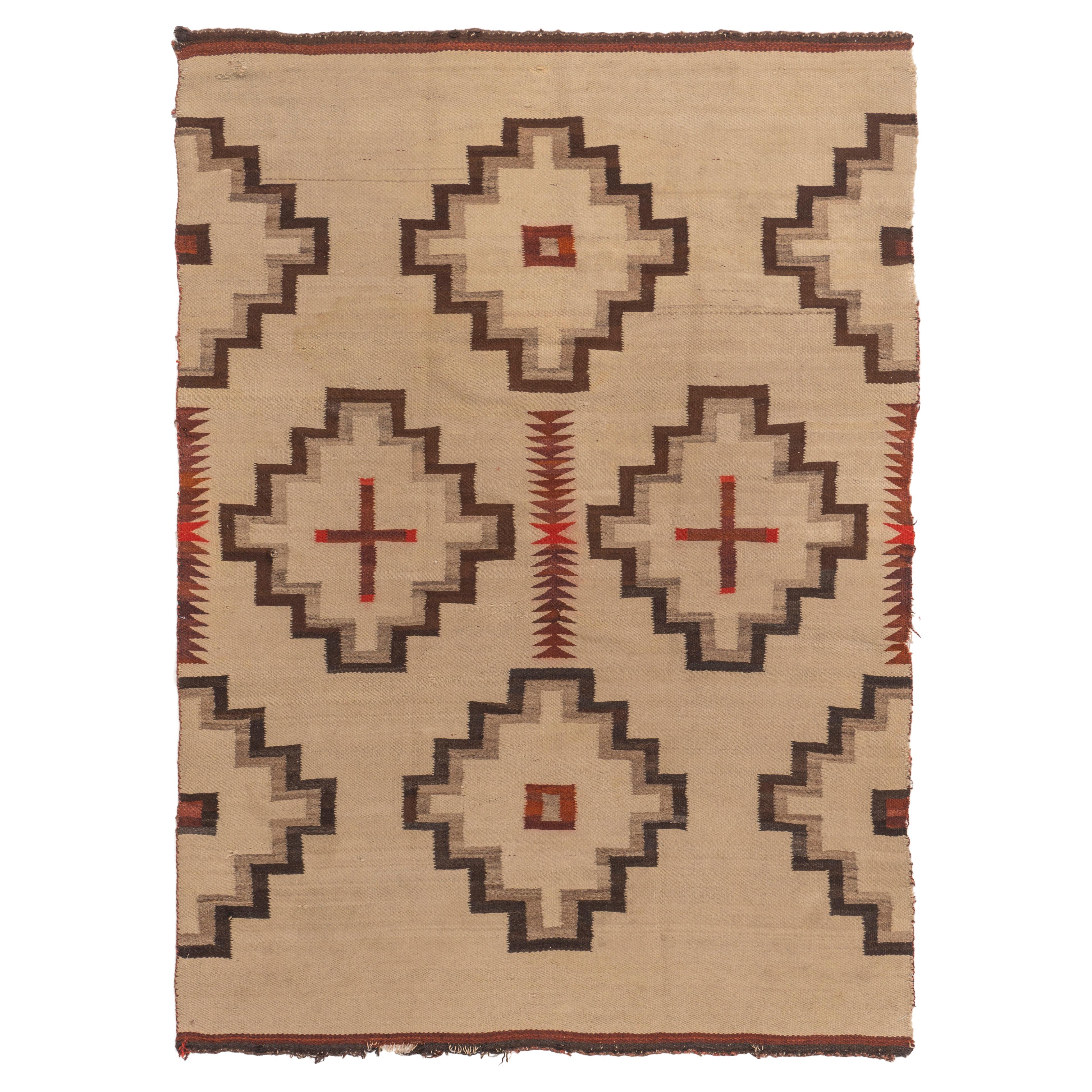 Vintage  Navajo Alfombra de Lana Tejida a Mano Beige Topo 4'3 X 6'2