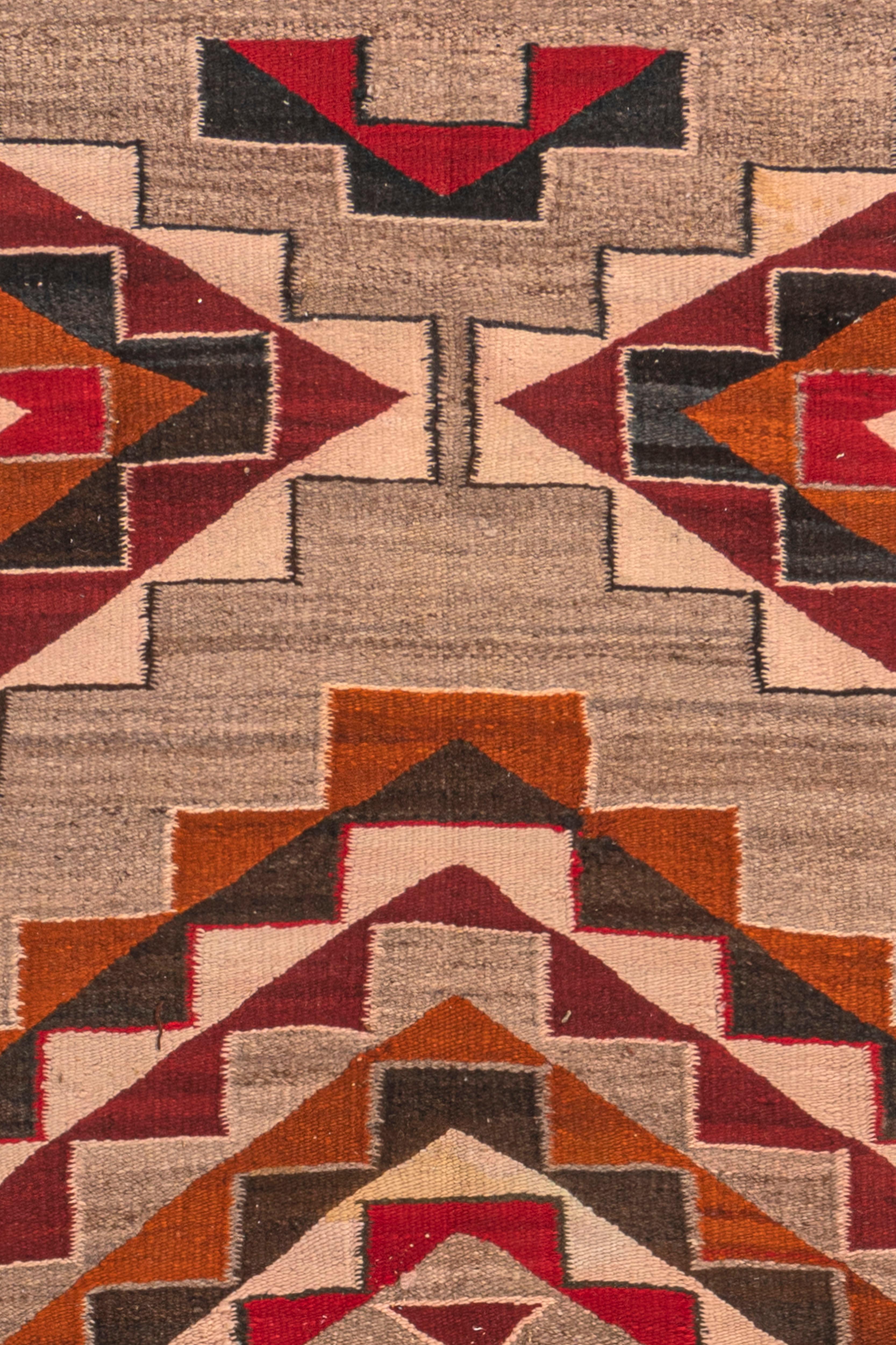 20th Century Vintage Circa 1950 Navajo Gray Red Hand Woven Wool & Cotton Rug 4'6 X 8' For Sale