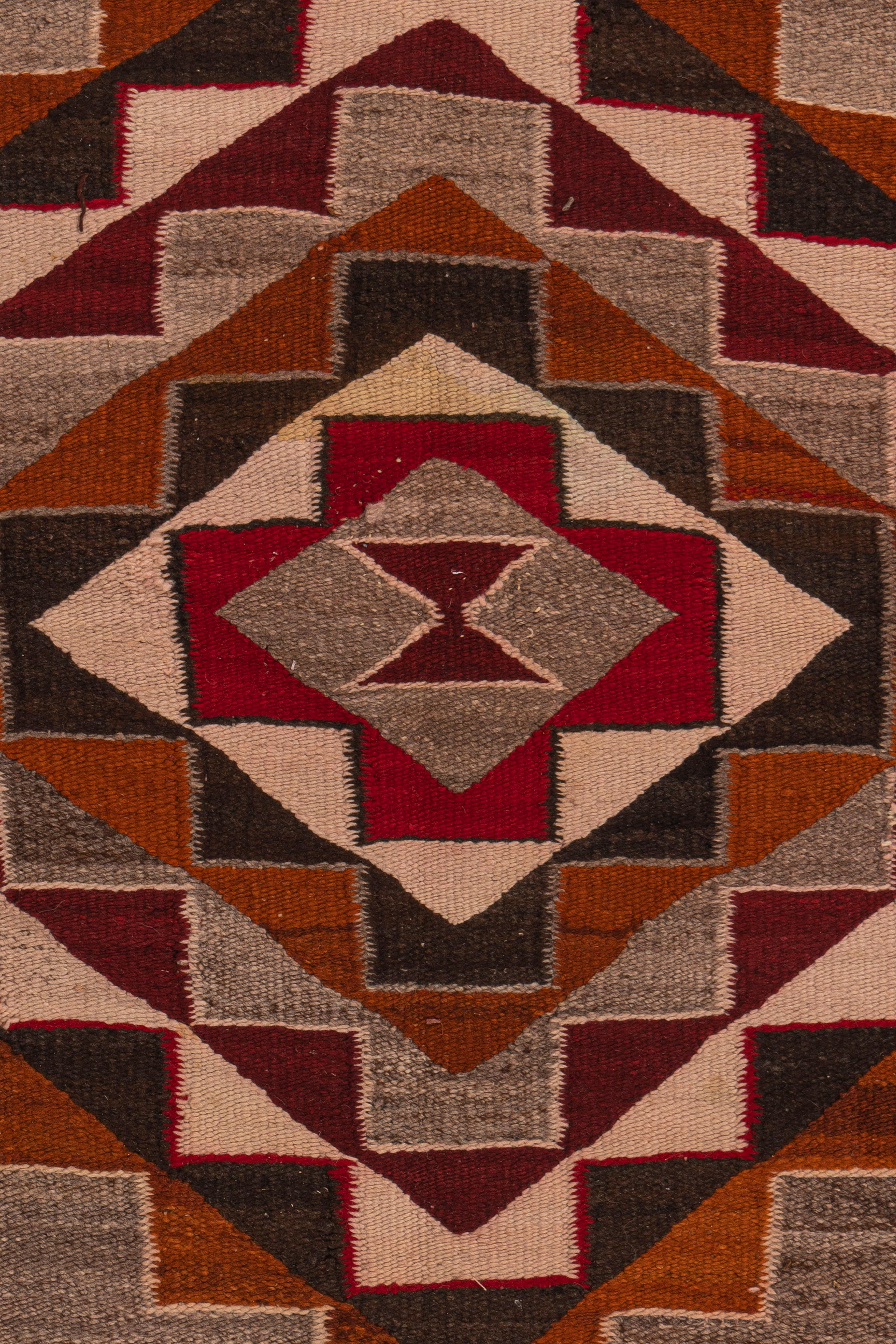 Vintage Circa 1950 Navajo Gray Red Hand Woven Wool & Cotton Rug 4'6 X 8' For Sale 1